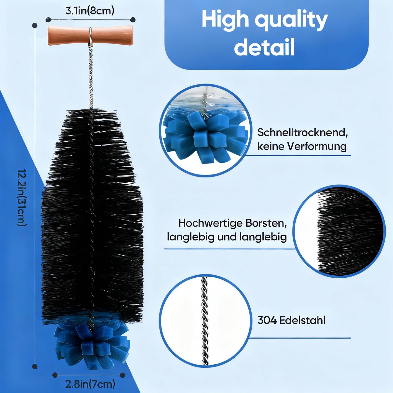 Scovolino per Bottiglie 31 cm con Testa in Spugna Morbida, Pulizia Senza Graffi Potente per Bottiglie Sodastream, Duo, Vetro e Plastica – Spazzola Lunga Ergonomica e Durevole