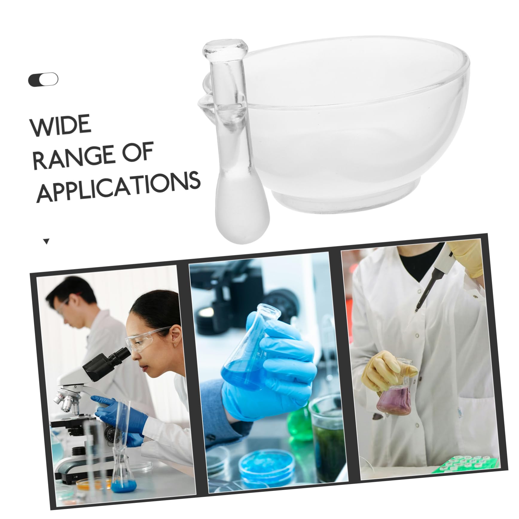 Set Mortaio in Vetro con Pestello, per Laboratorio | Ciotola da Macinare e Mescolare, Resistente alla Rottura, Uso Cucina, Articolo Versatile
