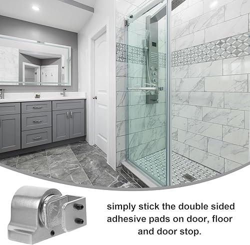 Miniatura 8 de Angoily Tope de puerta de ducha, limitador de puerta de vidrio deslizante, tope de puerta de plástico ABS montado en el suelo para puertas de