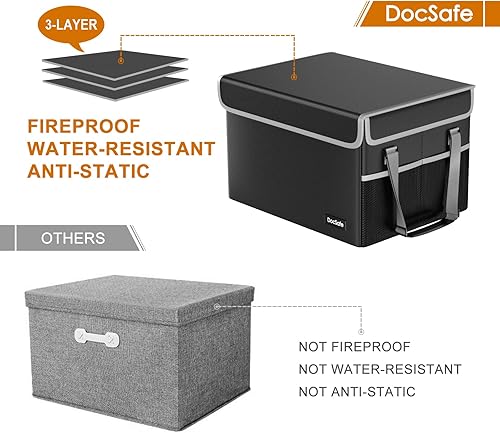 Vista 5 de DocSafe Caja organizadora de almacenamiento de archivos ignífuga con tapa, caja de archivo plegable para colgar cartas/carpetas legales, caja