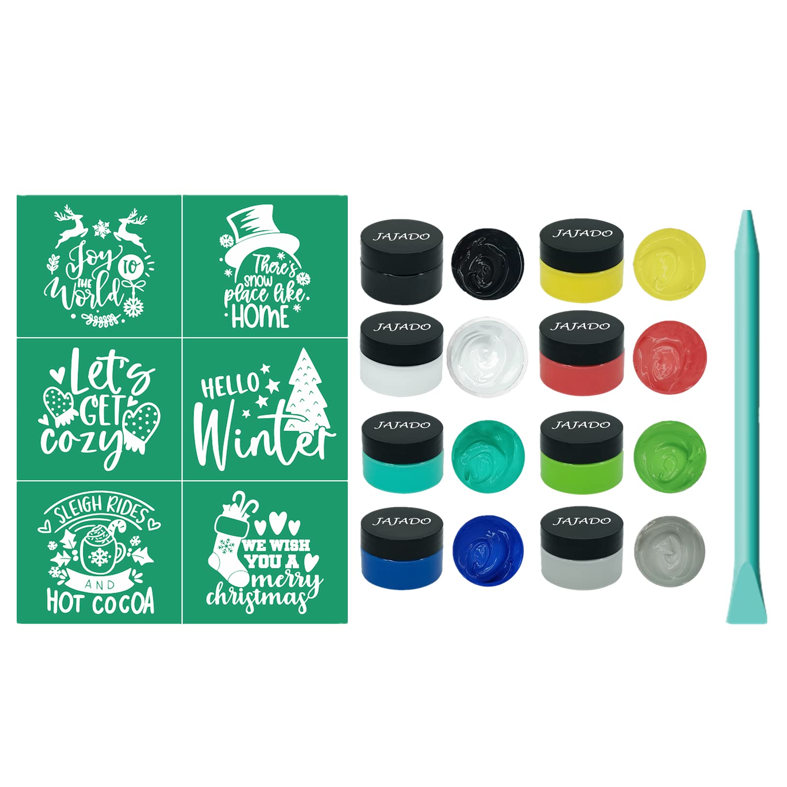 JAJADO Christmas Screen Transfer Stencils for Chalk Paste Paint, Chalk Paste Squeegees Reusable Mesh Stencil for Painting on Wood, T-Shirt, DIY Craft Project, Christmas Home Decoration