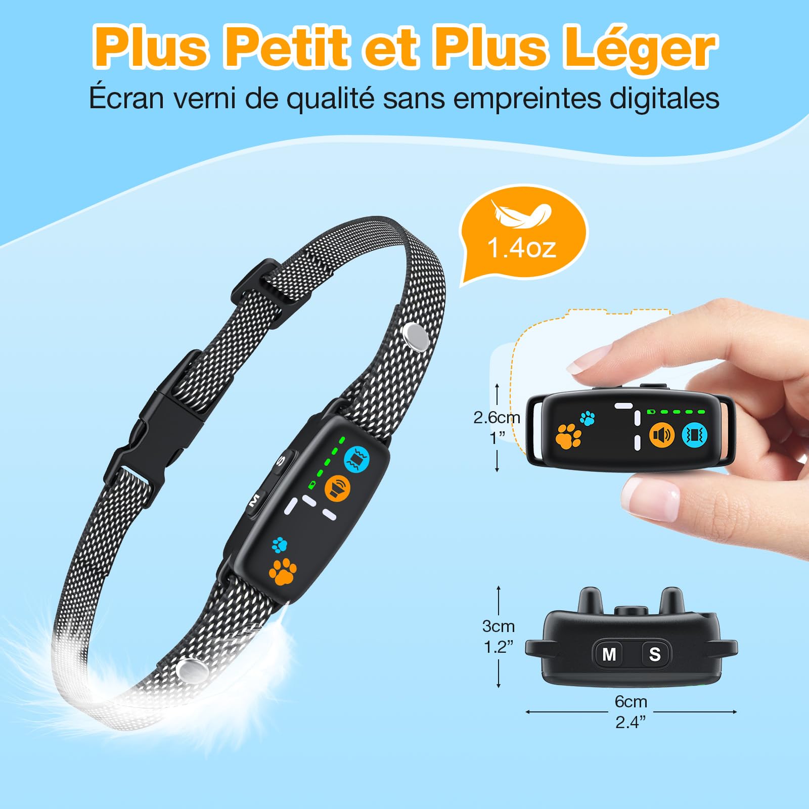 Collar Antiladridos Perros Pequeños Recargable, Súper Fino y Ligero, 3 Modos y 7 Niveles de Sensibilidad, Detección Inteligente de Ladridos, Impermeable IP67 para Perros Pequeños
