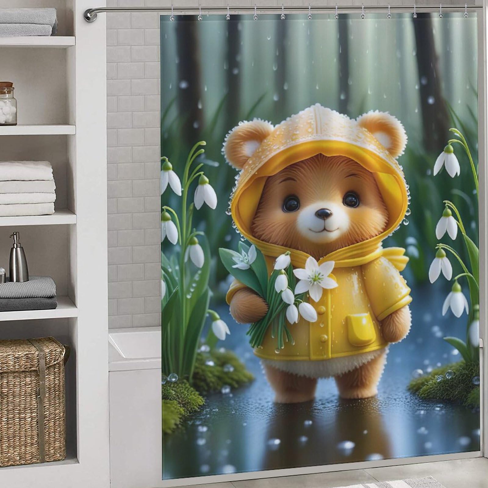 Rideau de douche ours pour baignoire familiale lavable et étanche