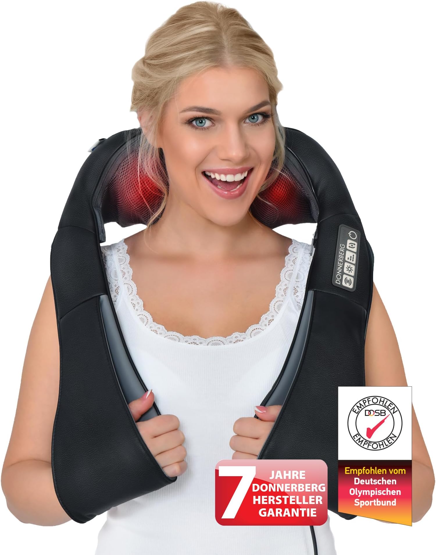 Donnerberg Neck Massager with Heat / 7 Years Warranty/Shiatsu Neck, Shoulder Back Massager for Pain Relief & Relaxation/German Quality/Portable/ 4D Deep Tissue Full Body Massage