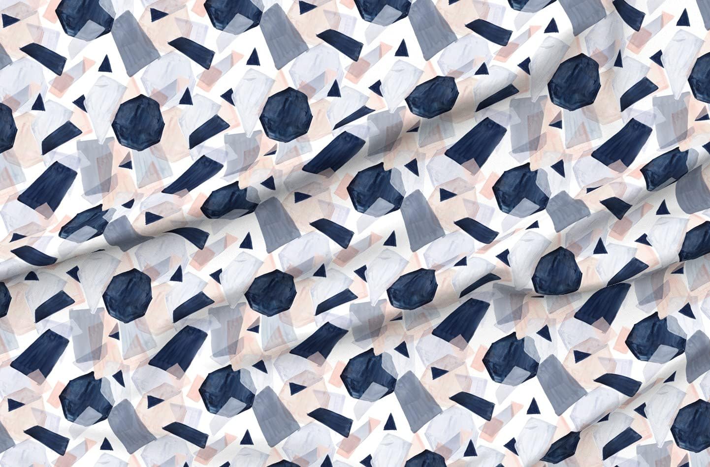 Spoonflower Fabric - Geo Shapes Navy Blush Watercolor Soft Mod Geometric Abstract Boho Printed on Petal Signature Cotton Fabric Fat Quarter - Sewing Quilting Apparel Crafts Decor