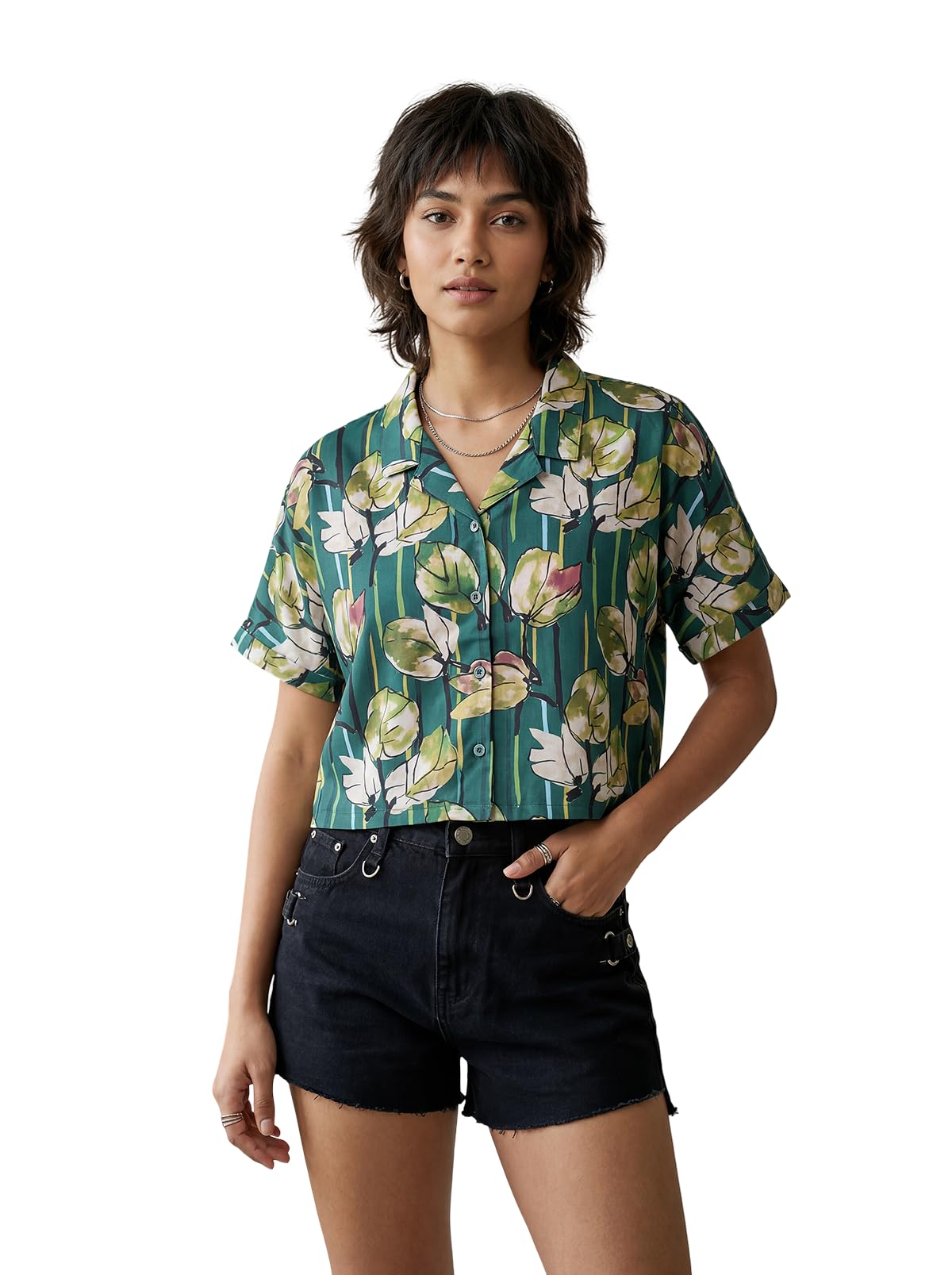 Womens Printed Crop Top | Stylish Western Crop | Blended Cotton Feel Shirt | Women Casual Collar Shirt | Pack of 1-image-0