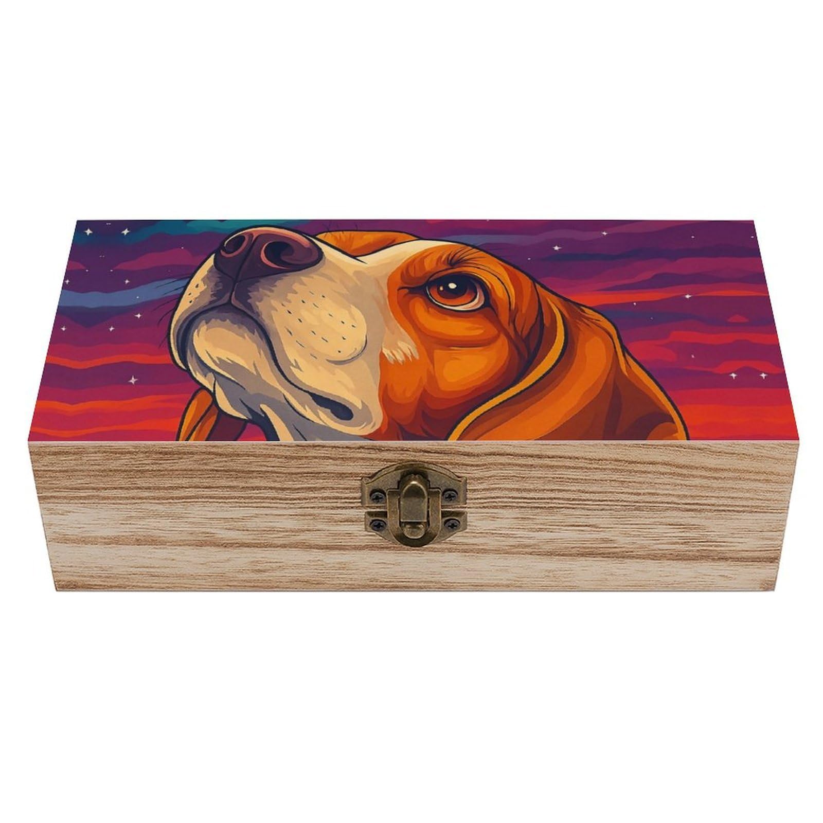 SMAZDFXX Beagle Dog with Starry Sky Wooden Storage Box Multipurpose Decorative Box for Jewelry Photo Home Decor