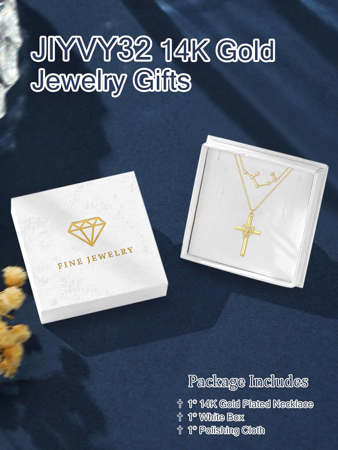 14K Gold Zodiac Cross Layered Necklace for Women - Horoscope Constellation Pendant with Cross,Luxury Anniversary Birthday Mothers Day Gifts Jewelry (12 Zodiac Signs)