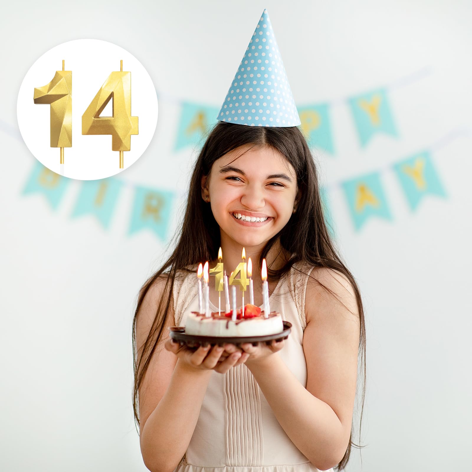 Lahviuu Candele Di Compleanno Numero,Candele Decorazione Di Topper Torta Buon Compleanno,per Festa Nozze Anniversario Celebrazione Forniture,14 Anni (Oro - Foto 9