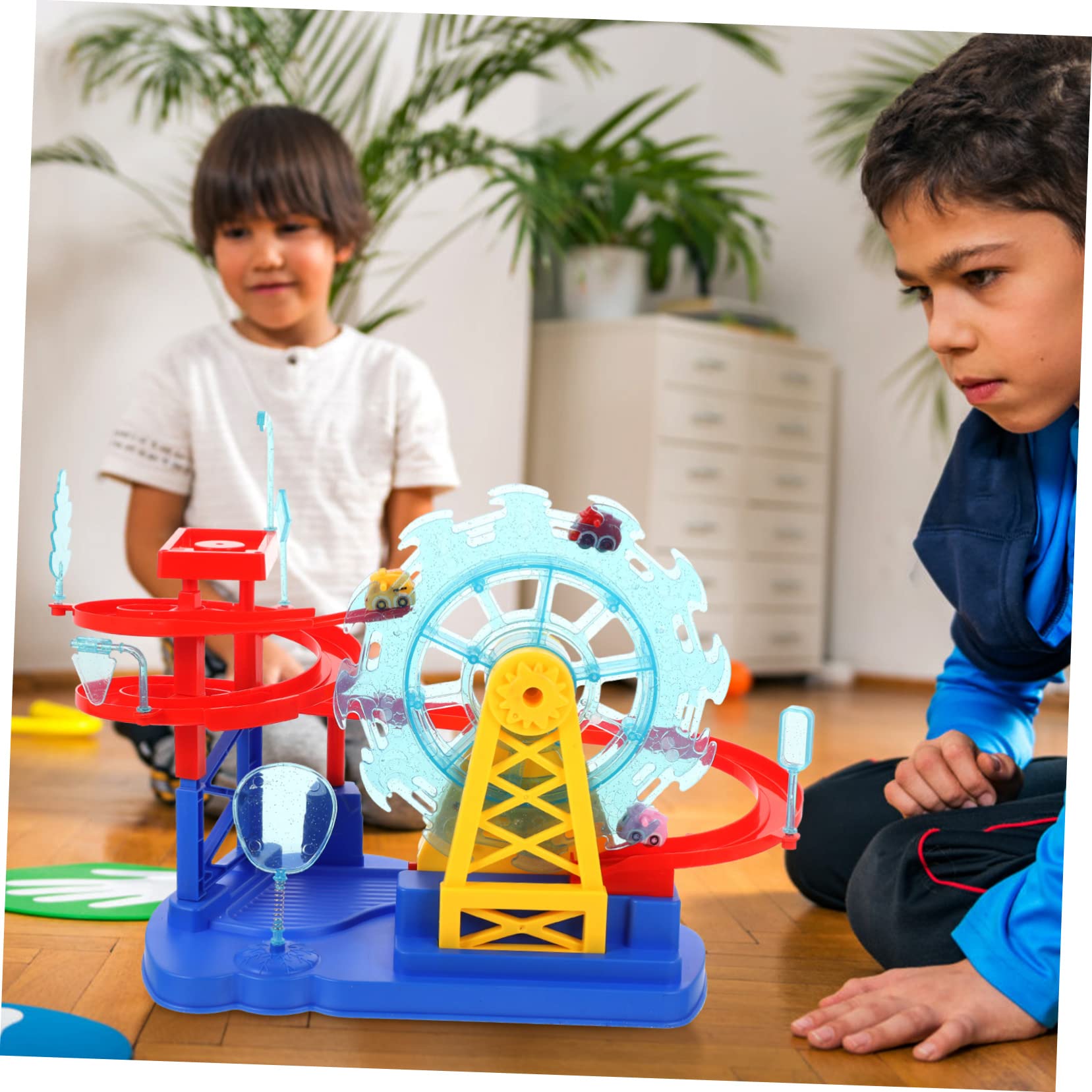 Toyvian Giocattolo del Treno Elettrico Percorso per Macchinine in Plastica Blu, Design Sicuro ed Elettrico per Bambini a Compleanno o Capodanno