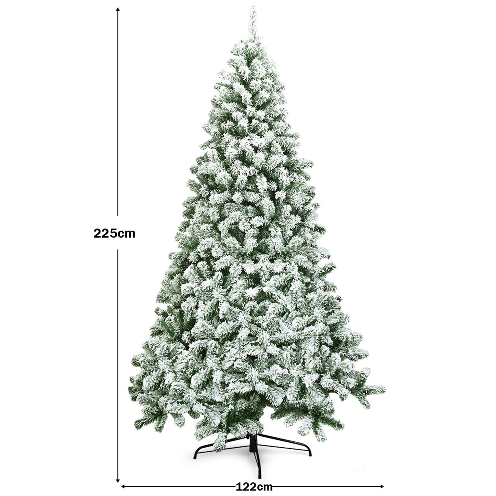 COSTWAY Albero di Natale Innevato da 135/180/225 cm, Albero di Natale con 400/928/1364 Rami Folti e Base di Metallo, Decorazione Natalizia per Casa, Ufficio e Negozio (225 cm)