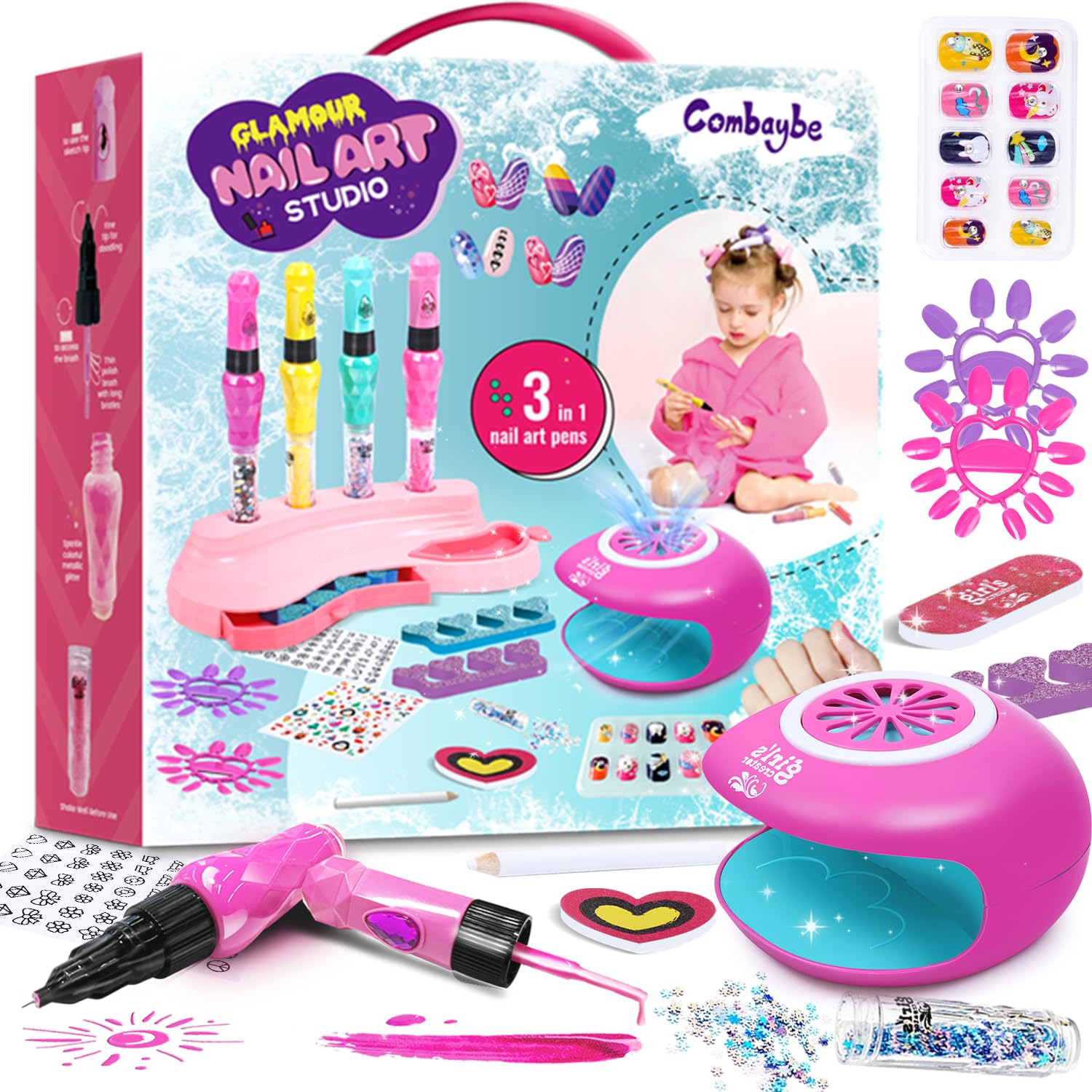 Kids Nail Polish Set with 4 Nail Art Pens - Non-Toxic Nail Pens Ages 4-12 - Spa & Manicure Kit for Girls 6-12, Birthday Gifts, Toys for Girls 8-10 Years