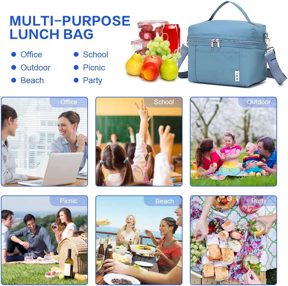 NOL Natural Organic Lifestyle Small Insulated Lunch Bags for Women Cooler Bag Lightweight Nylon Waterproof Lunch Box For Work (Small, Dusty blue) - Image 6