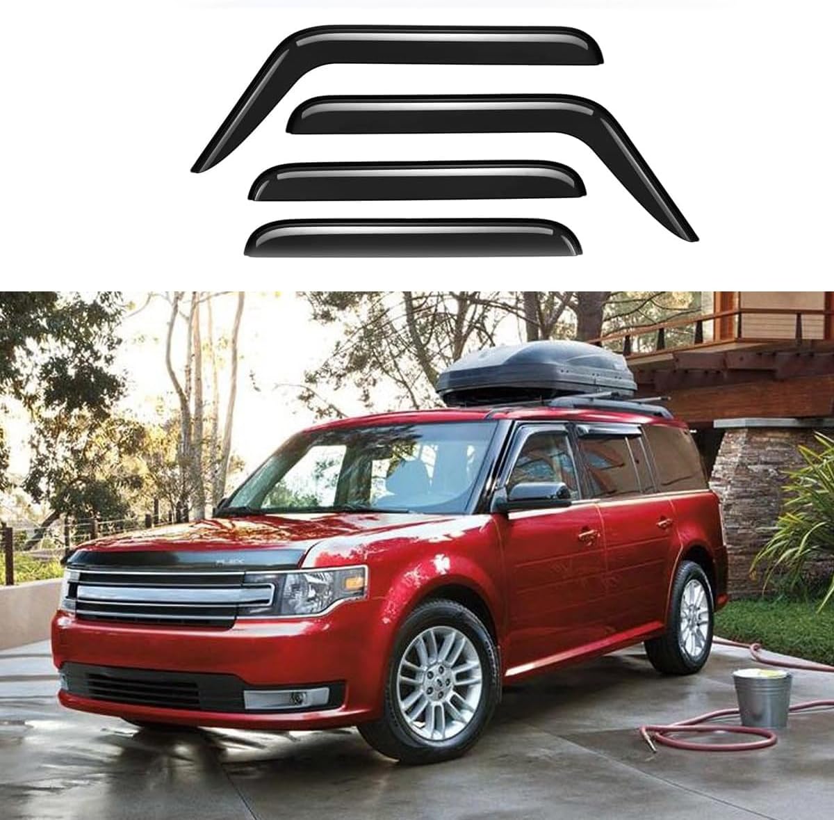 Original 4pcs Vent Window Wind Deflector Compatible with 2009-2019 Ford Flex, Out-channel Dark Smoke Sun Snow Rain Guard Shades, Sunproof Tape on Side Window Visor 94079