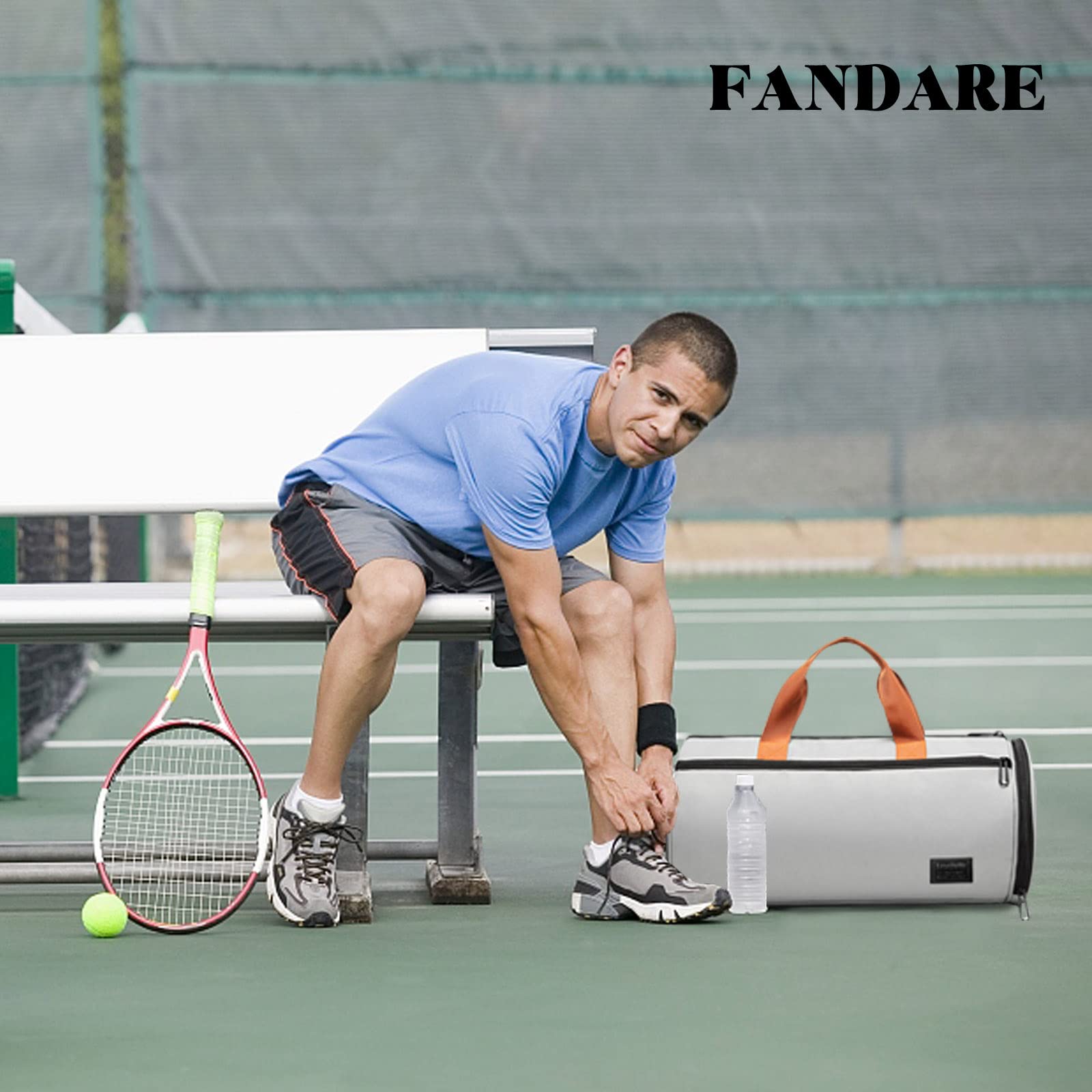 FANDARE Damen Reisetaschen Herren Klassische Sporttaschen Handgepäck Weekender Umhängetasche Weekender Übernachtung Kliniktasche Schwimmtasche Trainingstasche Tote Bag mit Schuhfach Grau B