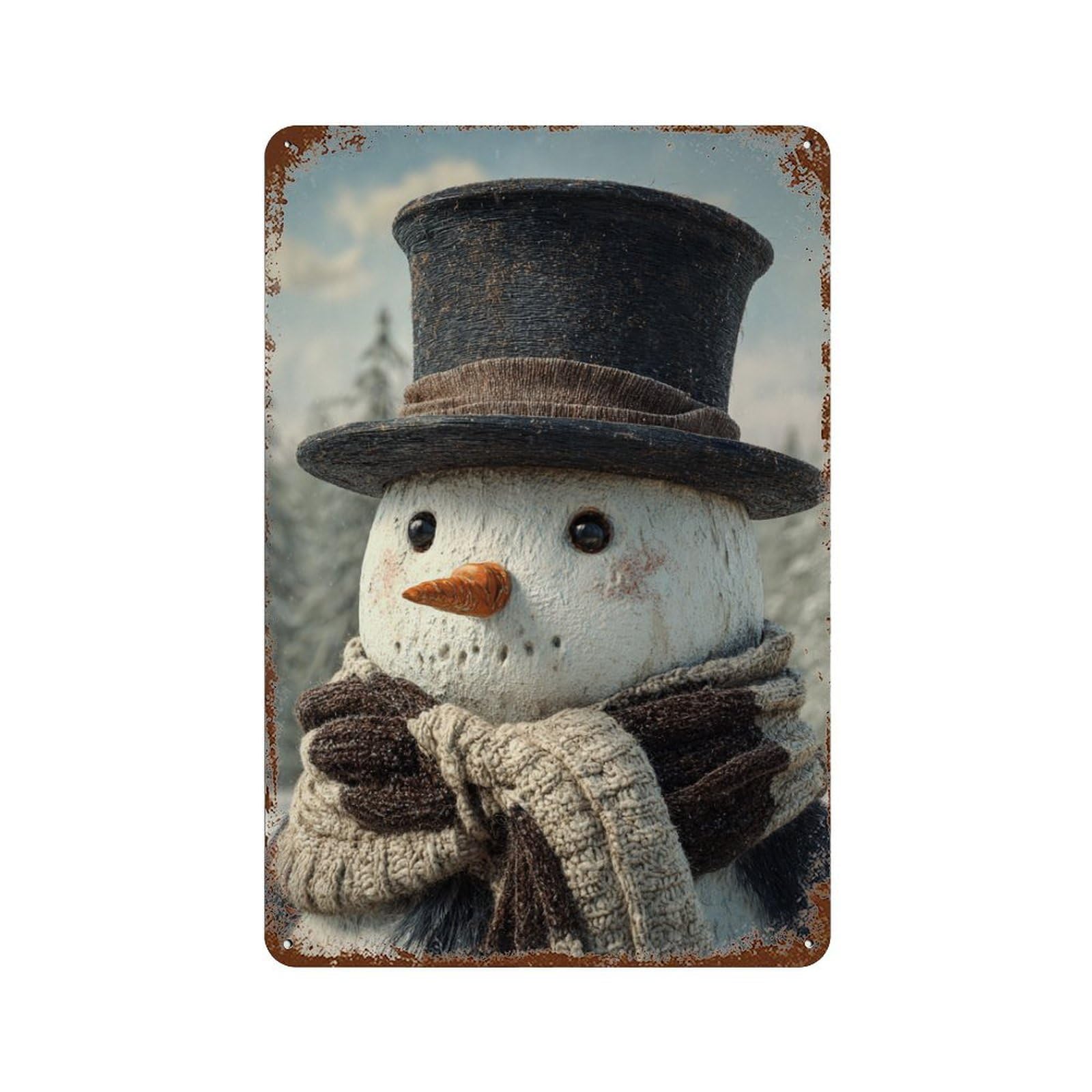 Garage Style Winter Wonderland Snowman Rust Effect Tin Sign 11.8"x7.9", Industrial Home Decor for Bar And Workshop