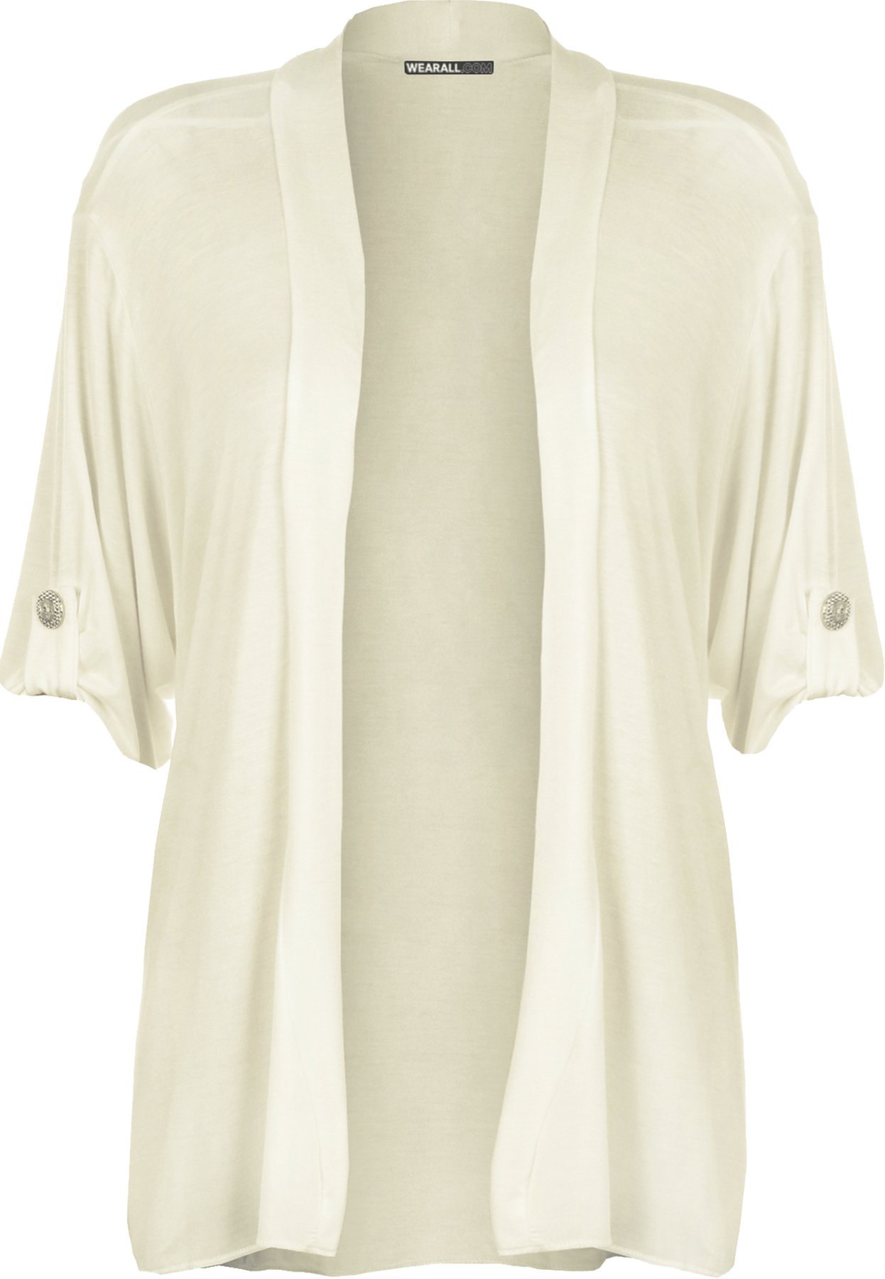 WearAll New Ladies Plus Size Short Sleeve Button Open Cardigan Womens Stretch Top Cream 22/24