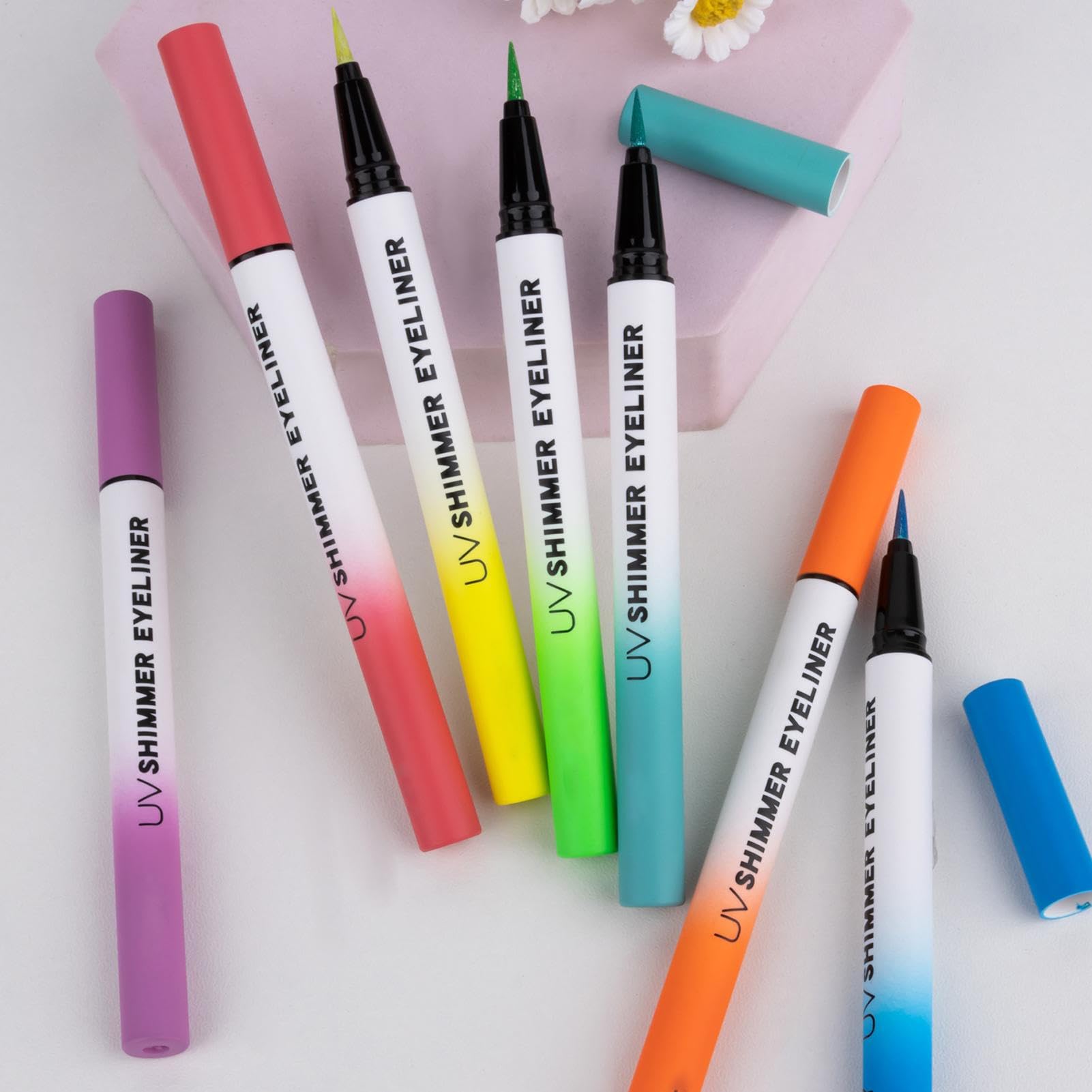Eyeliner Fosforescenti Penna Trucco Eyeliner Gel Liquido Naturale Brillante | Occhi Impermeabile con Glitter e Tratto Liscio Set Donna 6 Pezzi per Performance Live, Dance, Quotidiano, Festa