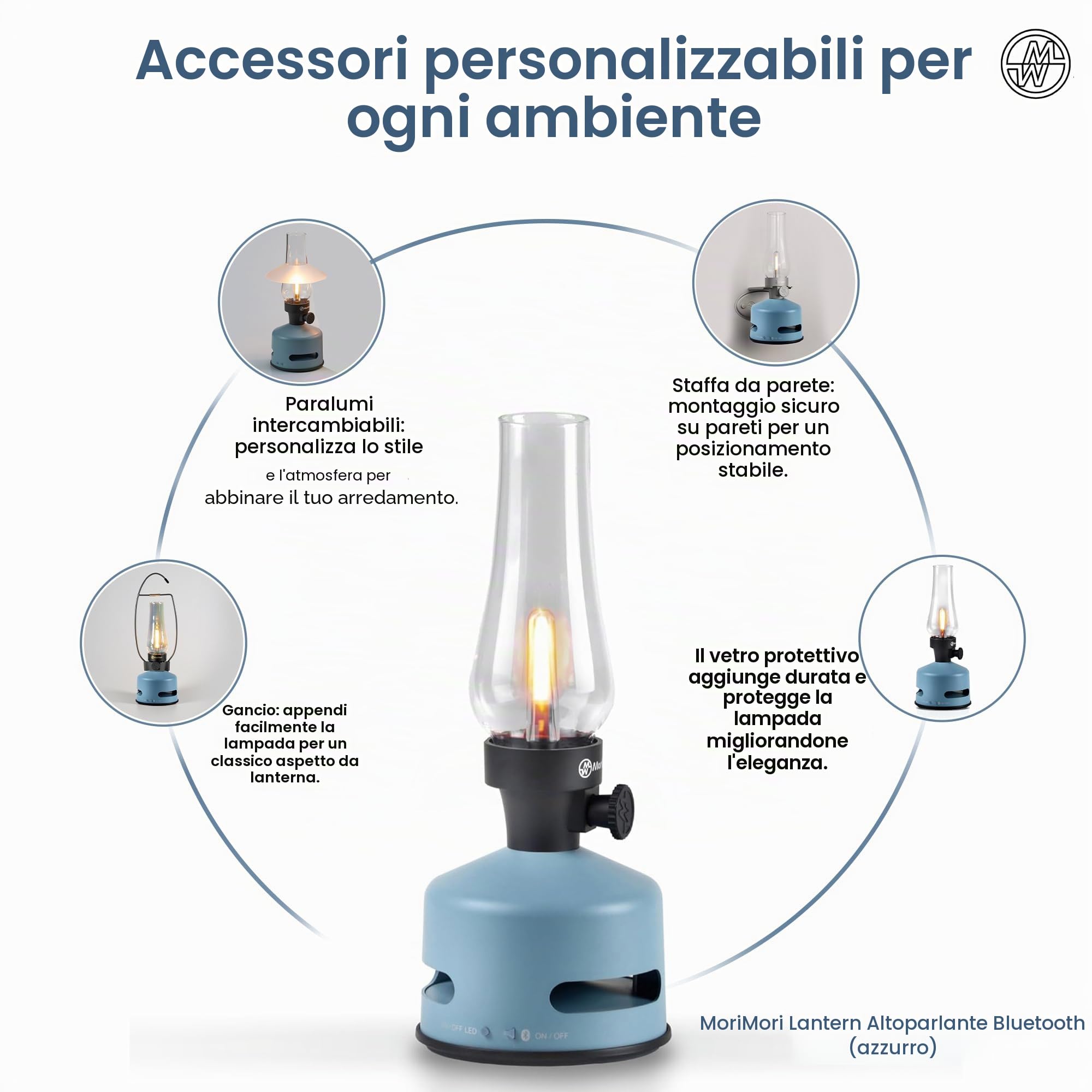 KOOKOO MoriMori Lampada di design con altoparlante (azzurro)