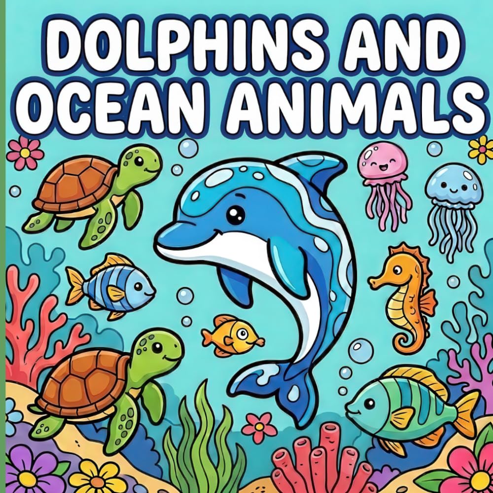 Cute Dolphins And Ocean Animals Coloring Book: Bold And Easy Dolphin Coloring Pages For Relaxation. (Cute Ocean Animals Friends)