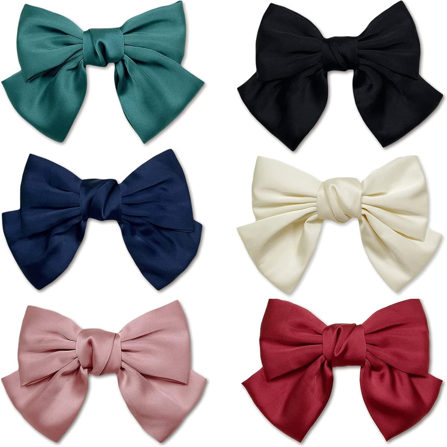 BetterJonny Satin Bow Hair Barrettes, 6pcs Large Velvet Hair Clips, Solid French Bowknot Hairclip, Decorative Hair Accessories for Women and Girls Headdress