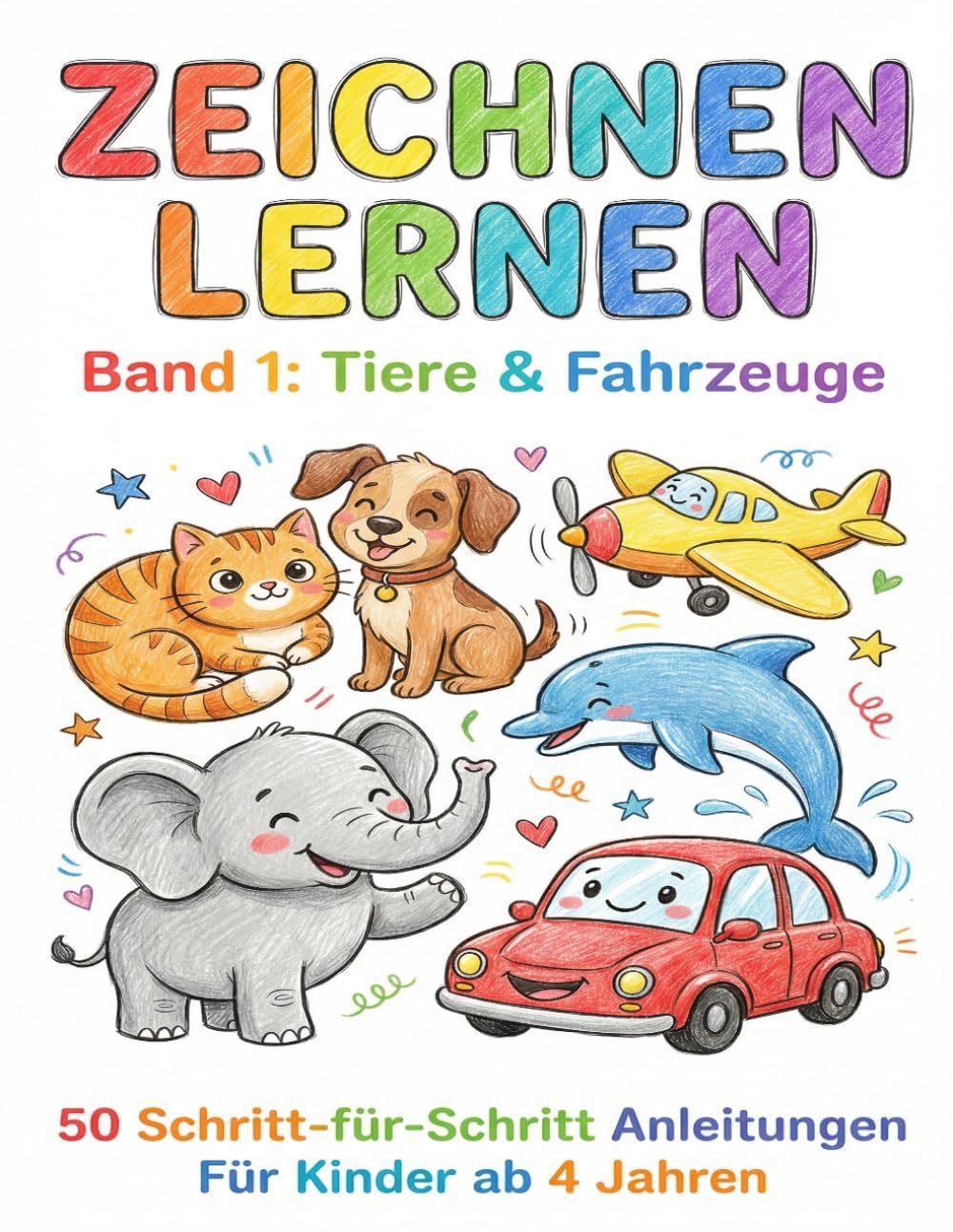 Zeichnen lernen für Kinder ab 4 Jahren: Band 1: 50 einfache Schritt-für-Schritt Anleitungen für süße Tiere und coole Fahrzeuge
