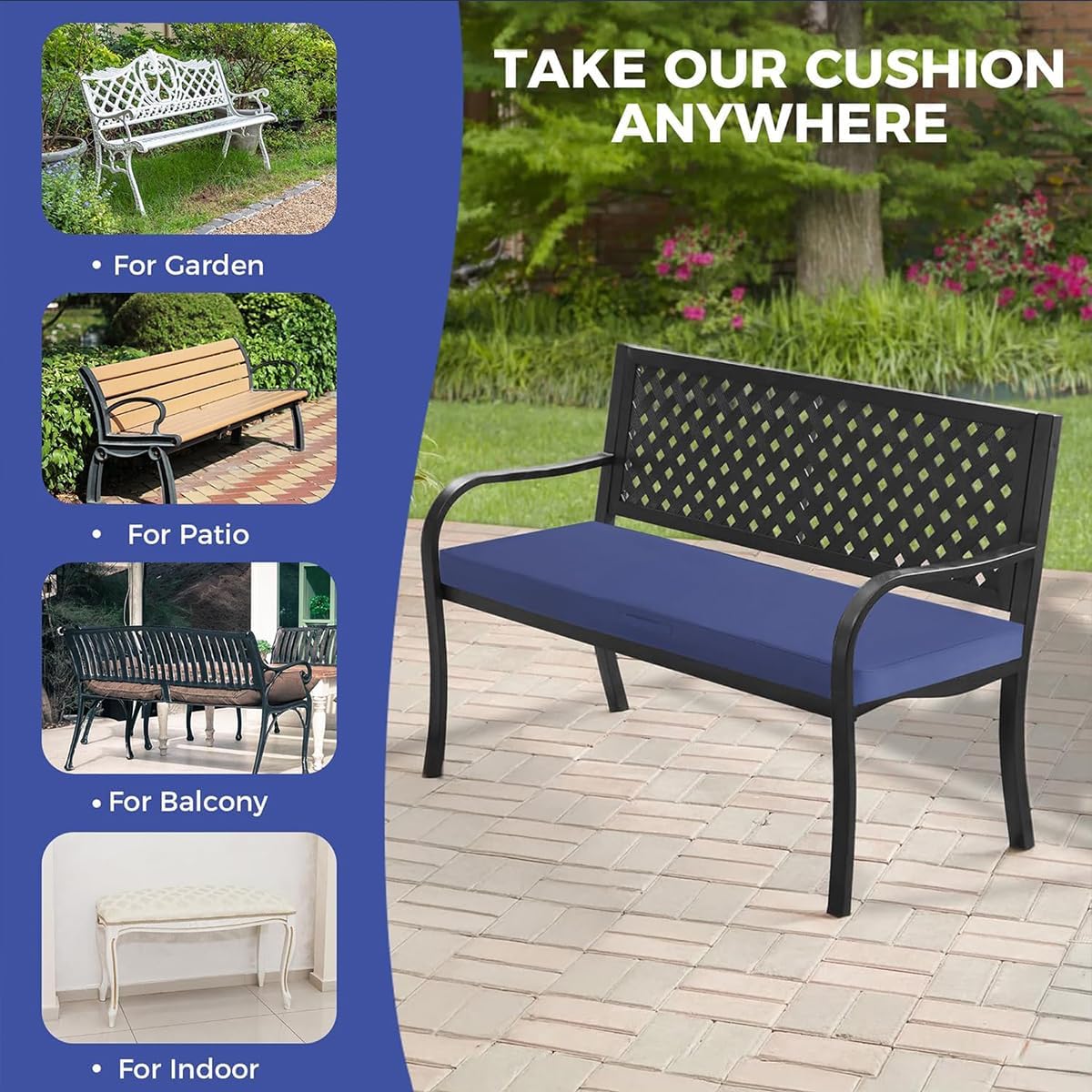 Outdoor Bench Cushion,Waterproof Fade Resistant Patio Furniture Cushions with Straps,for Patio Furniture Chair Pad, Seat Sofa Garden.(45x18x3In, Off White)