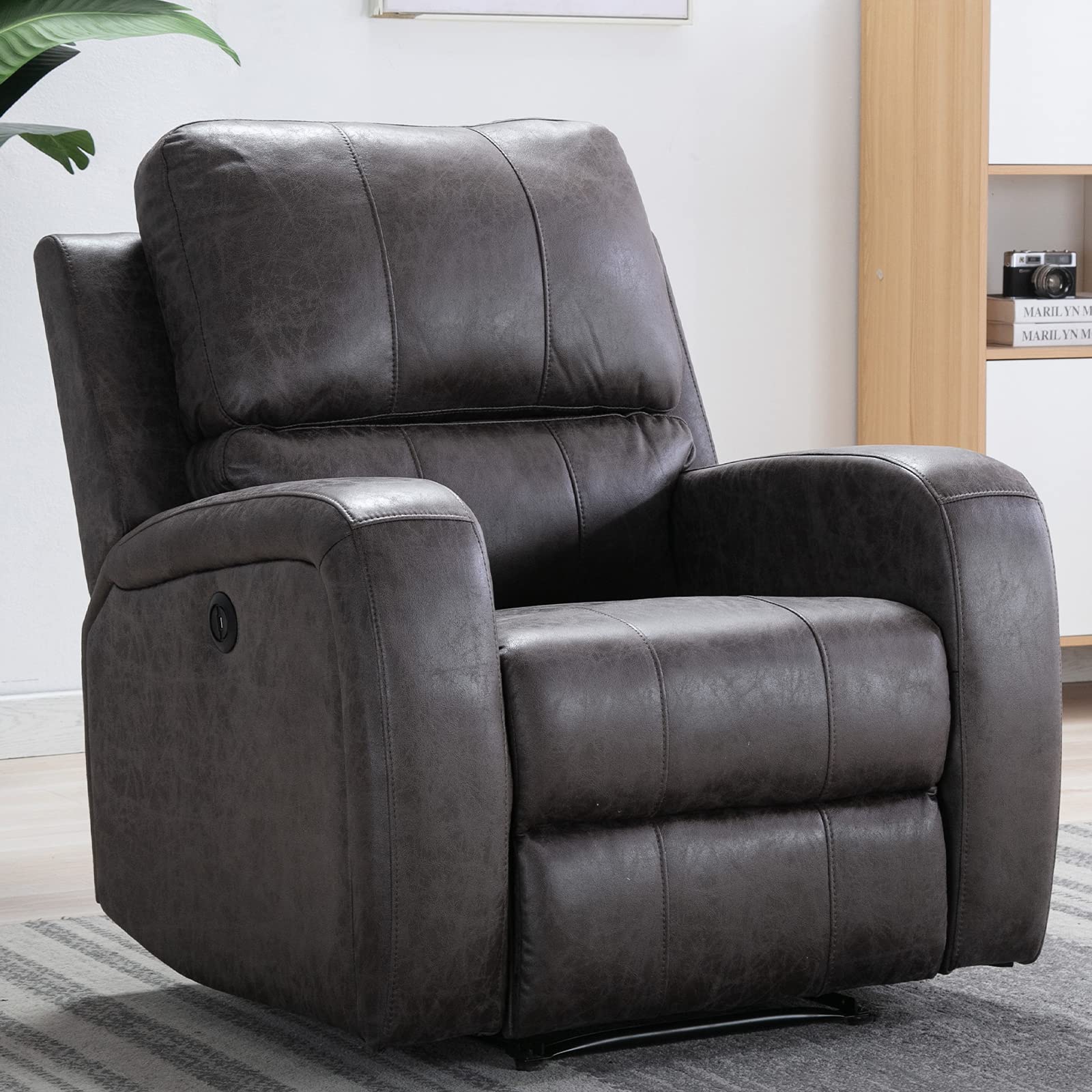 Bonzy Home Power Recliner Chair Air Suede Overstuffed Electric Faux