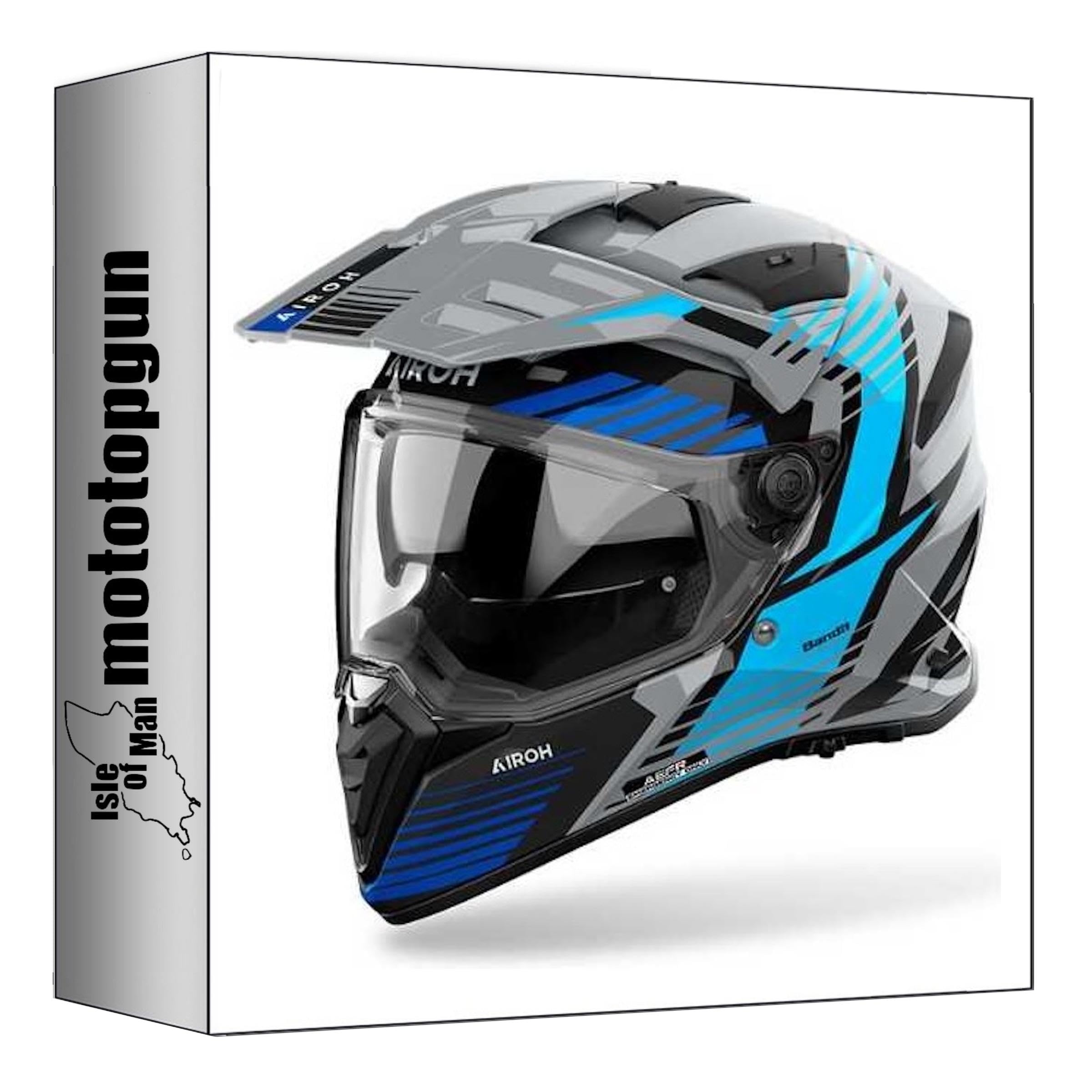 Casque Moto Airoh Bandit Bleu Gloss XS avec double écran bas18