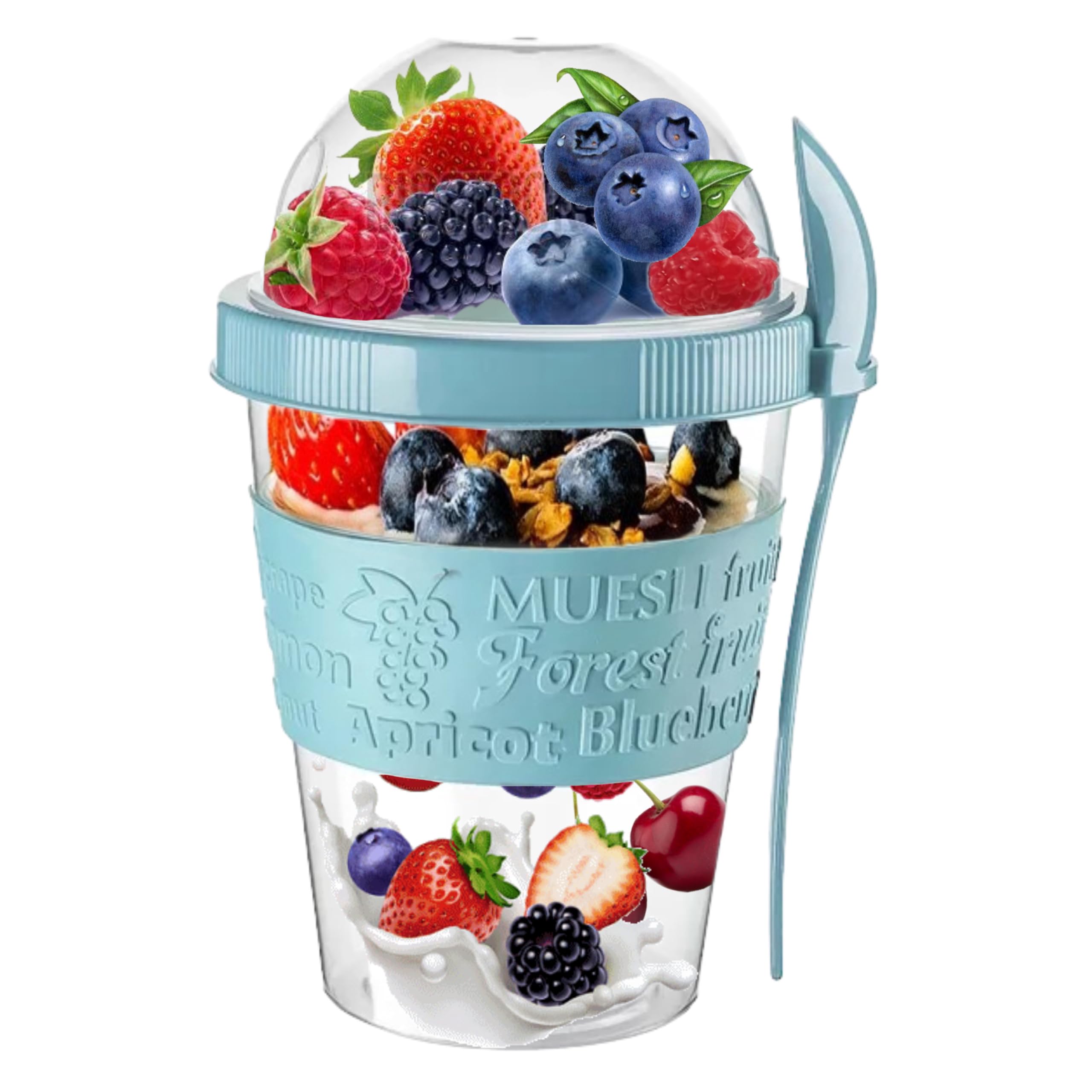 VL Yogurt Pots Spoon Reusable 600ML Overnight Oats Muesli Cup with Lid BPA free Breakfast Cereal To Go Dishwasher Safe Snack Lunch Oatmeal Jars Travel Meal Food Container 20 oz (Marble Blue)