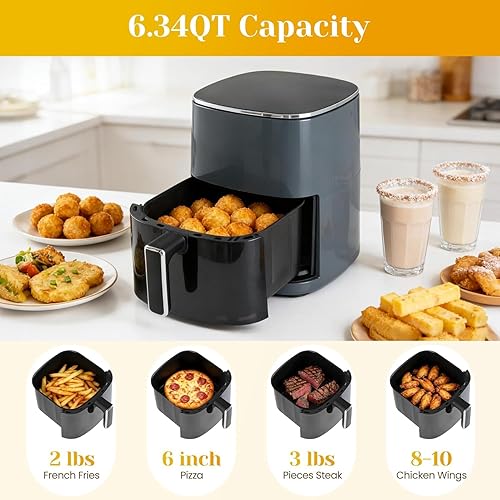 Miniatura 4 de Freidora de aire cuadrada de 6 cuartos de galón con ventana de visión, aparato multifunción 12 en 1 para freír, asar, hornear, cocinar al vapor y