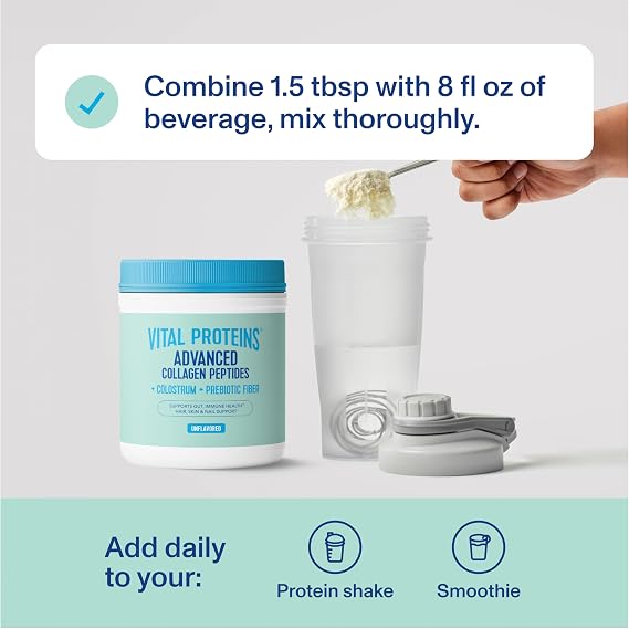 Vital Proteins Advanced Collagen + Colostrum + Prebiotic Fiber, 2.5g VERISOL Collagen Peptides, Supports Gut, Immune Health**, Hair, Skin & Nail Support**