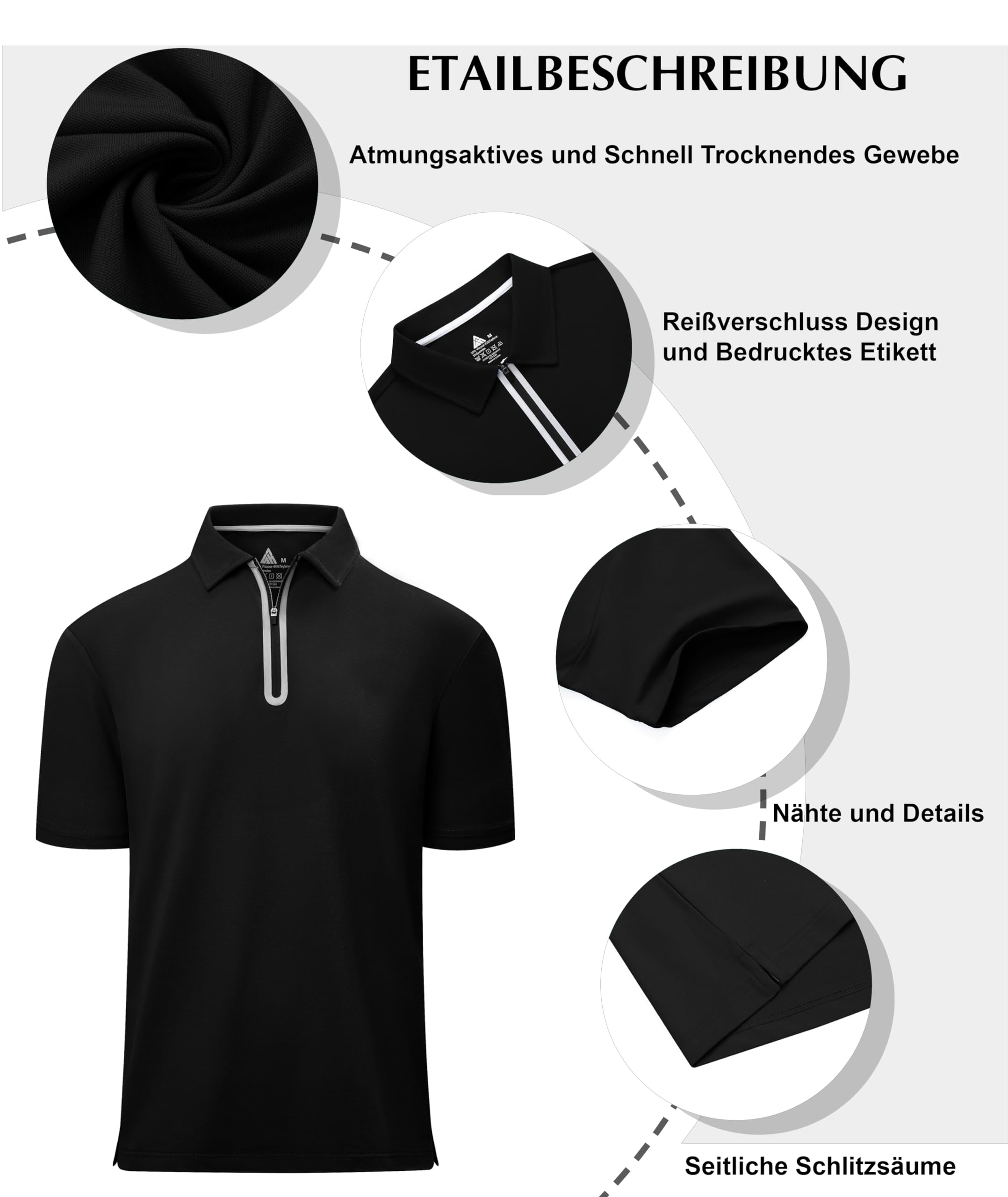 zitysport Homme Polo Manches Courtes Respirant Golf Zippé Polo Homme Polo avec Fermeture éclair d'été Shirts Casual Sport Basic Regular Fit T-Shirt