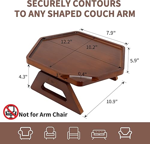 Miniatura 3 de Jolitac Mesa con clip para el brazo del sofá, mesa auxiliar de madera para sofás anchos con reposabrazos para comerbeberaperitivoscontrol
