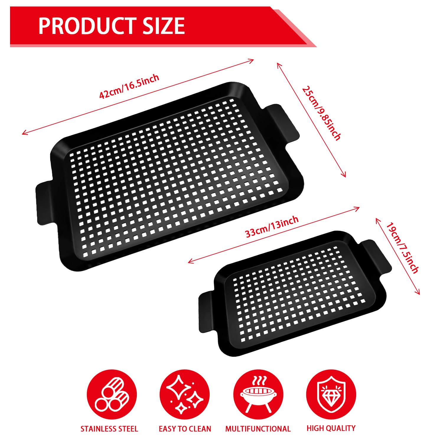 HALNYHYFD Grill Topper with Handles, 2PCS Grill Pan Nonstick Barbecue Grill Baskets for Outdoor Grill, Grill Tray BBQ Accessories with Perforated Bottom for Indoor Outdoor Grill Vegetables, Meat, Fish