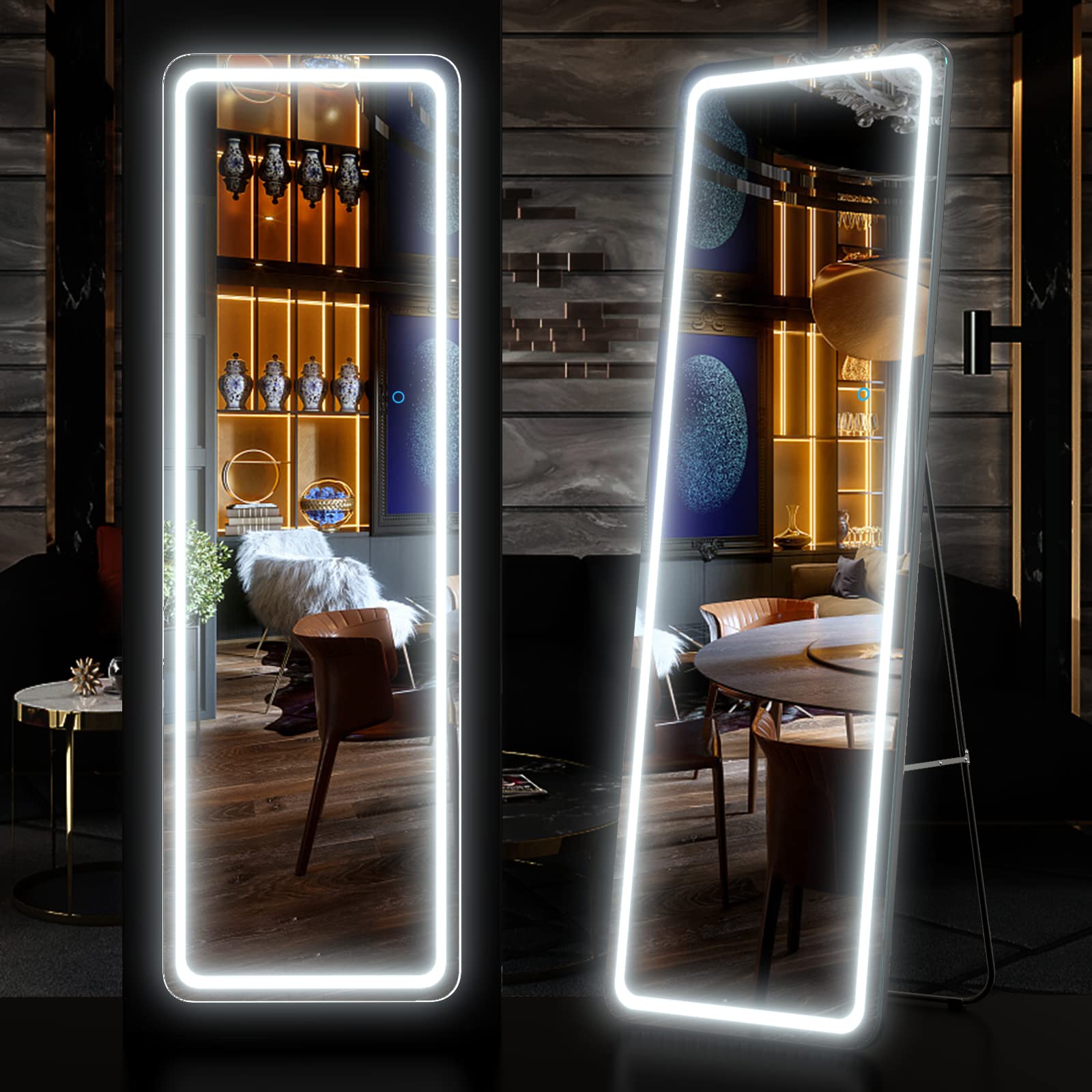 Buy 63"x20" Full Length Mirror Lighted, LED Free Standing Floor Mirror