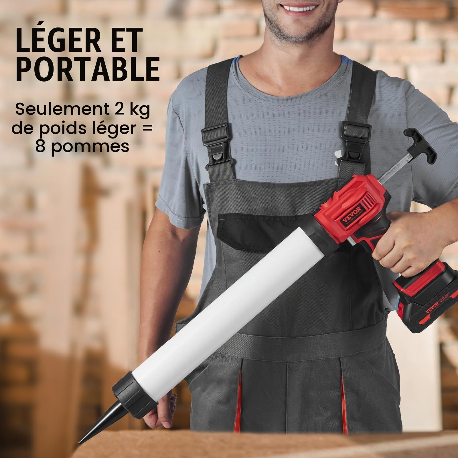 VEVOR Pistolet à Cartouche Électrique sans Fil 600 mL Pistolet à Mastic 20 V Pistolet à Calfeutrer à Batterie 2,0 Ah 4 Vitesses Réglables Anti-goutte Chargeur Rapide pour Calfeutrer, Remplir, Sceller