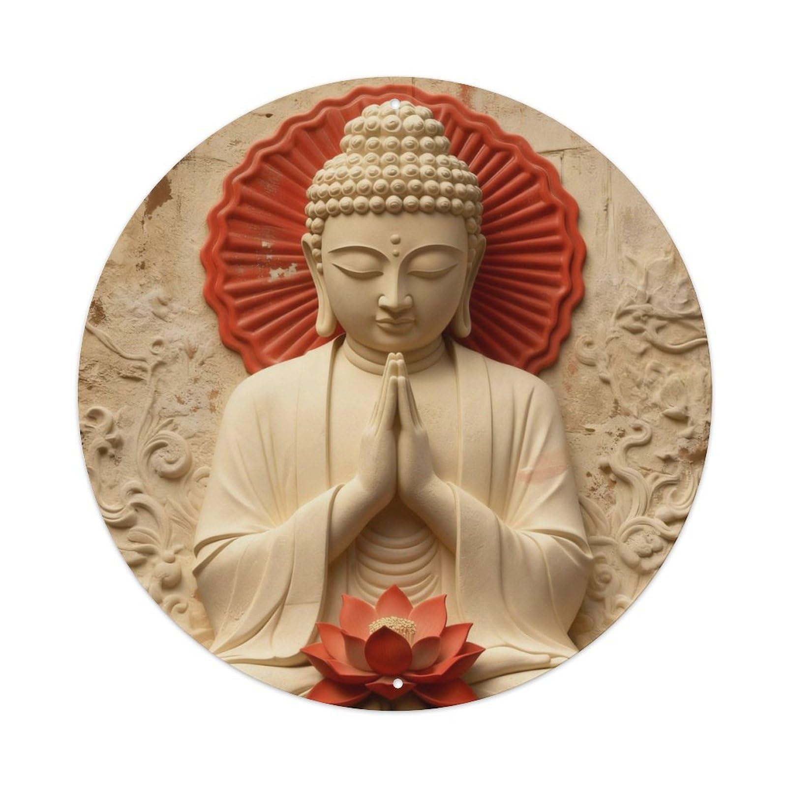Buddha Lotus Red Halo Art Round Metal Tin Sign Vintage Wall Decor, Bar Garage Cafe Kitchen Home Wall Art Poster 8x8inches