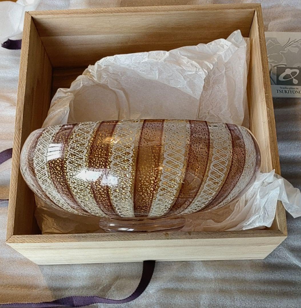 Amazon.co.jp: 月夜野工房 宮田高志 作 金箔色棒菓子鉢ガラス 共箱付き