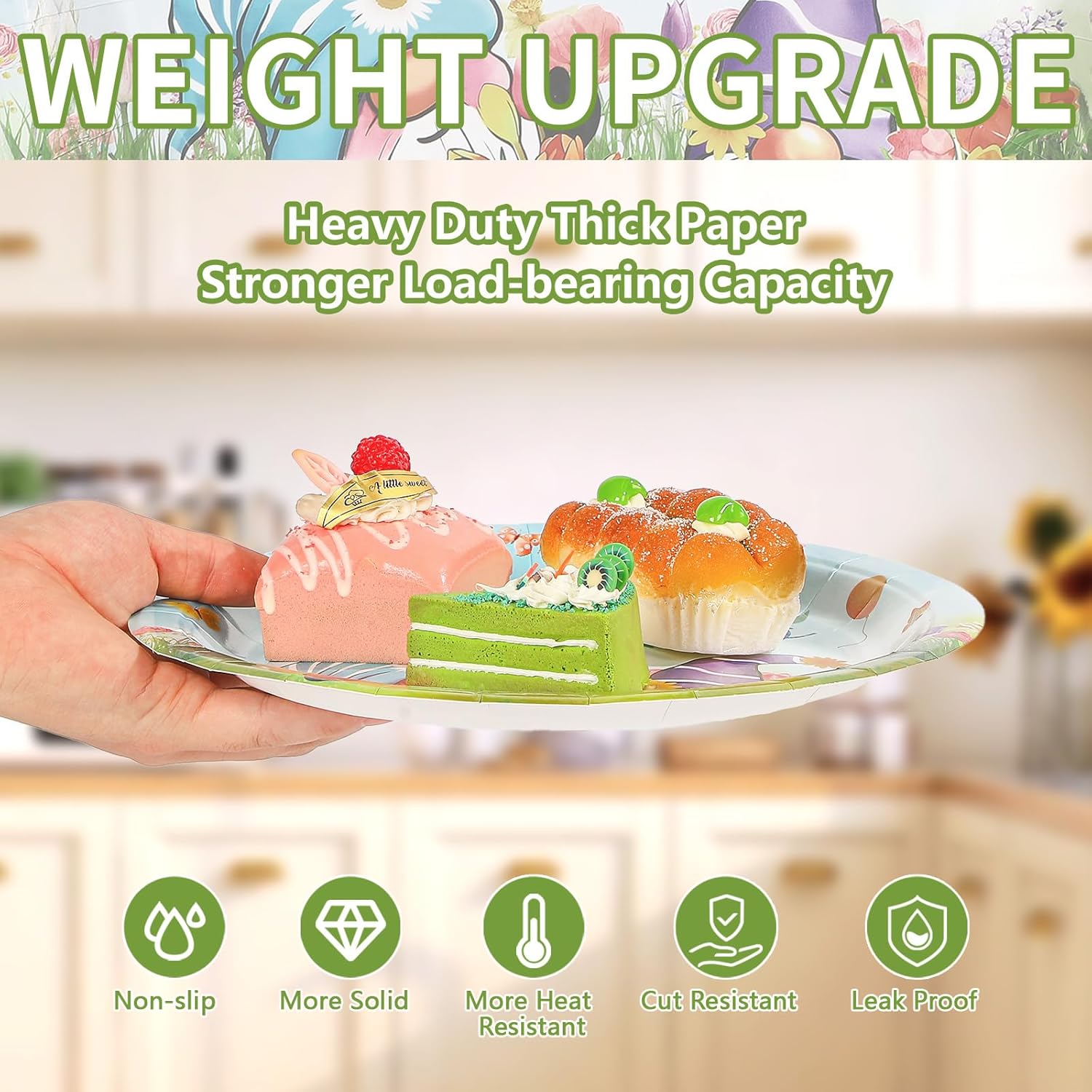 50Pcs Spring Paper Plates 10 Inch Heavy Duty Disposable Gnome Floral Dessert Plates Hello Spring Party Decorations for Easter Gnome Birthday Baby Shower Party Supplies