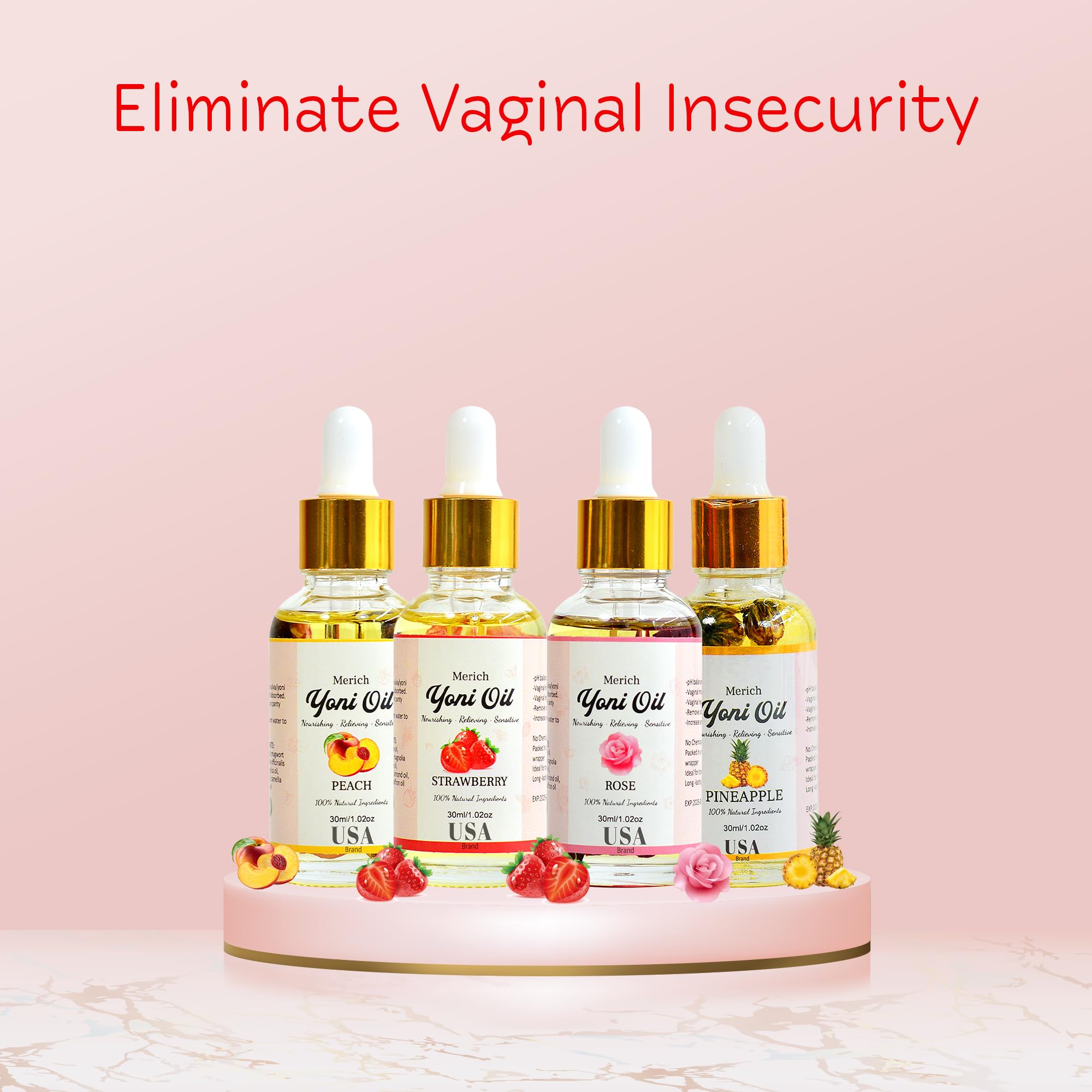 Natural Yoni Oil Ultimate Feminine Rejuvenation Set of Four | Feminine Yoni Detox | Naturally Scented Vaginal Oil | Restores pH Balance for Women | Eliminates Odor | Natural Gentle Cleansing