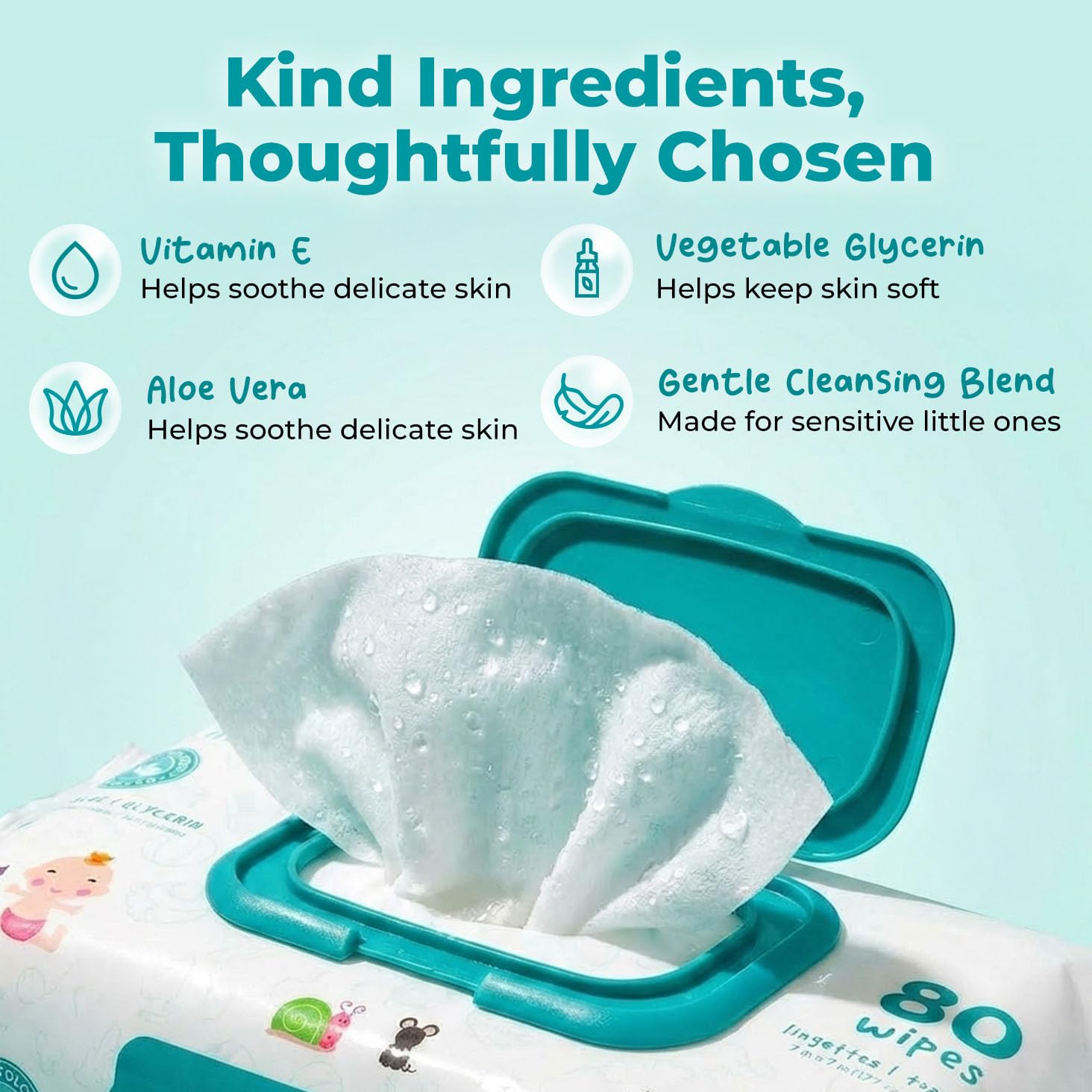 WipeEssentials Baby Wipes, Unscented Hypoallergenic Wet Wipes for Sensitive Skin, Alcohol Free Baby Essentials Wipes, Water-Based Wipes 6-Pack (80 Wipes Each)