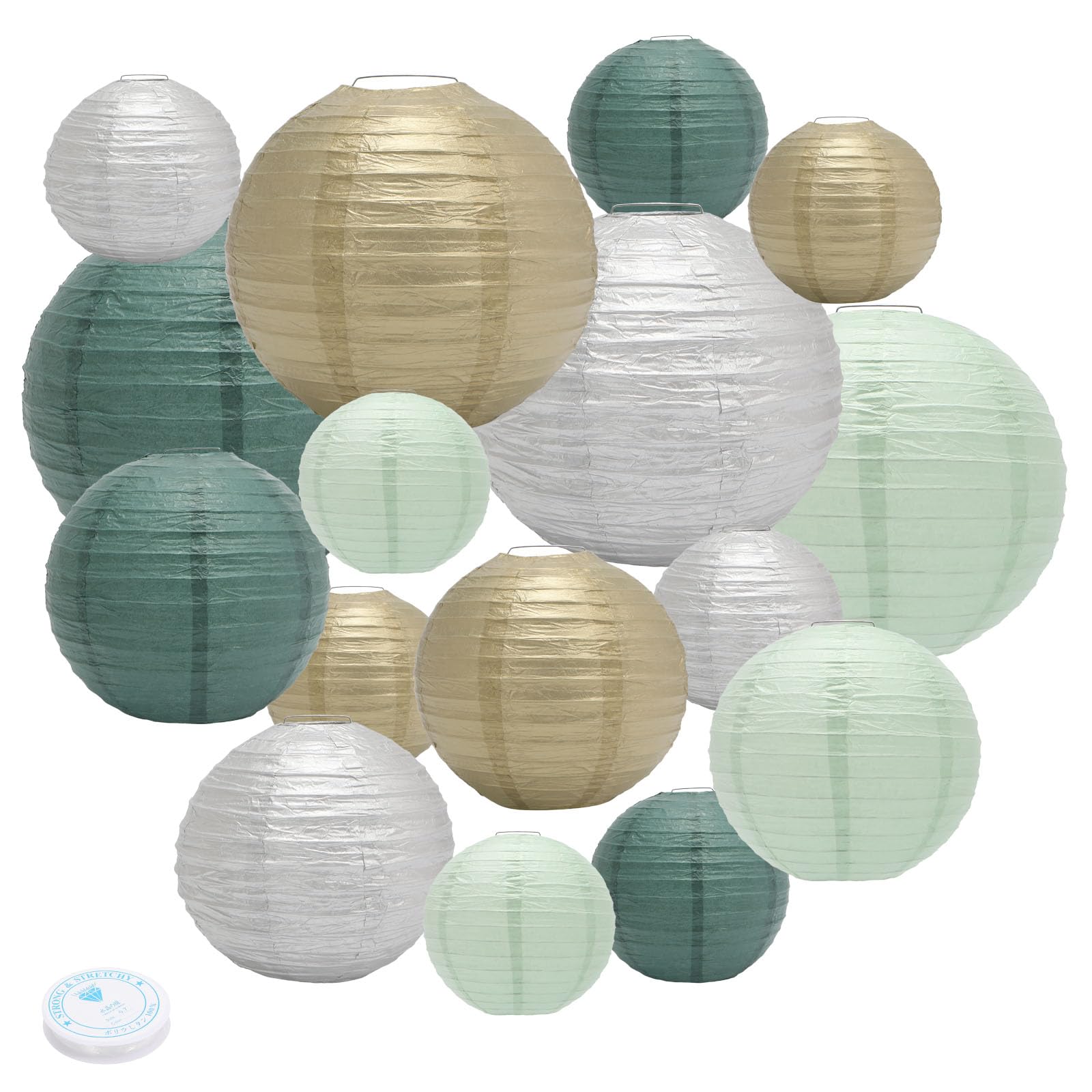 Sage Green Paper Lanterns, 16-Piece Set - 8