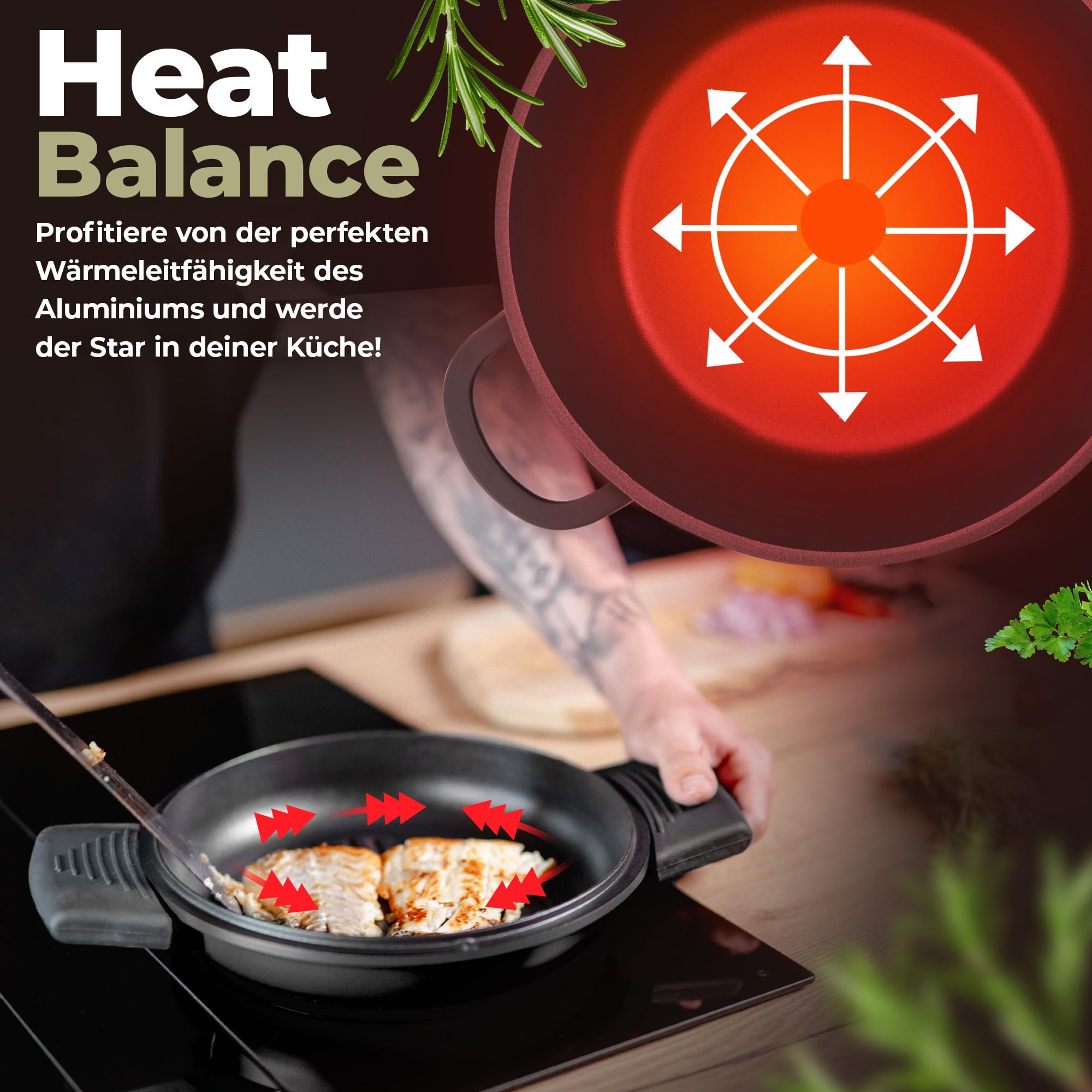 TLESS® 2in1 Aluguss Bräter mit Deckel backofengeeignet | Schmorpfanne & Schmortopf oder als Bratentopf für Induktion | sehr leicht & widerstandsfähig | Ø 24 cm 4 Liter schwarz