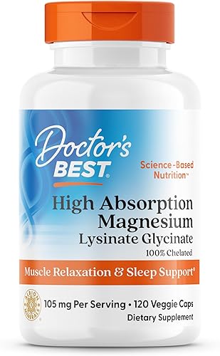Doctor's Best Cápsula de glicinato de lisinato de magnesio de alta absorción, fácil de tragar, 120 Ct