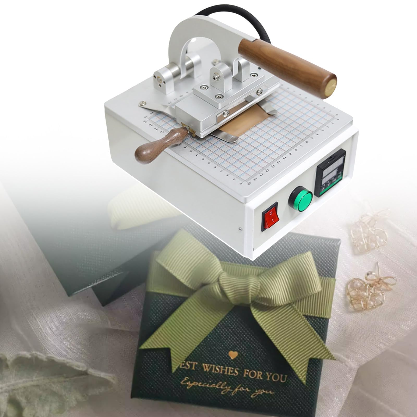 SENJINGHUA Hot Foil Stamping Machine, 200 W Manual Leather Hot Stamp Embosser, Pu, PVC, Paper, Wood Embossing Machine, with Double Heating Tubes,220V