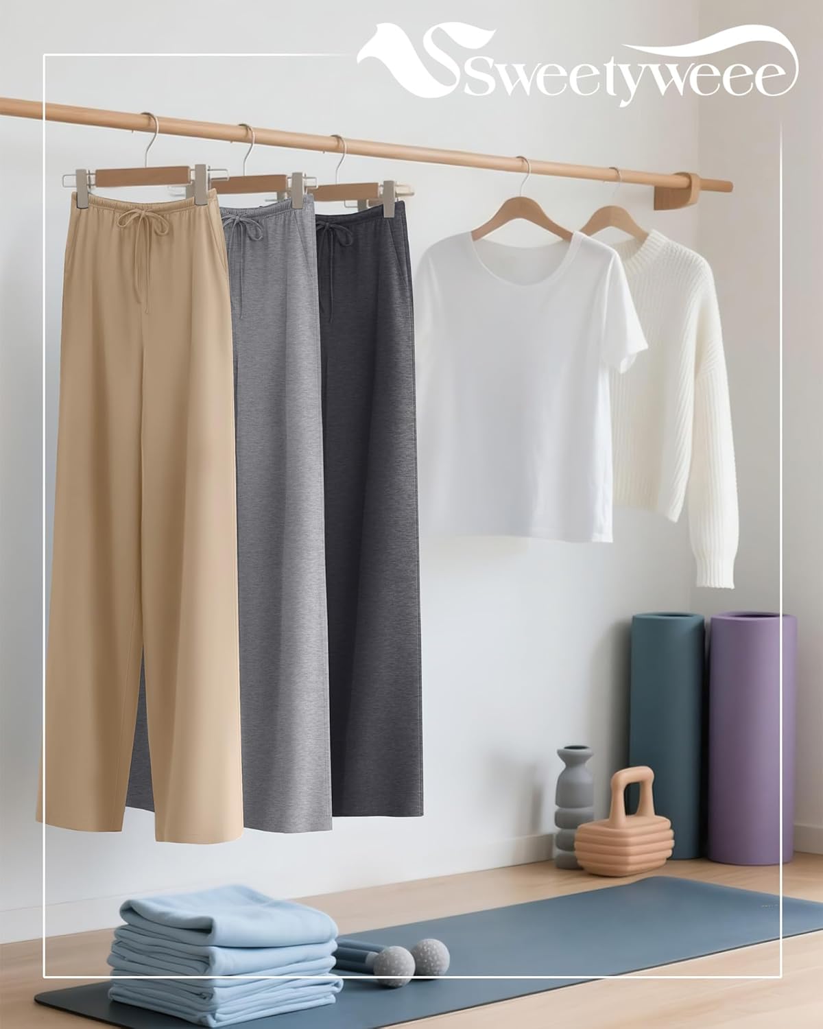 3 Pack Women's Lounge Pants Cozy Wide Leg Yoga Pants Casual Drawstring Loose Baggy Sweatpants with Pockets - Image 2