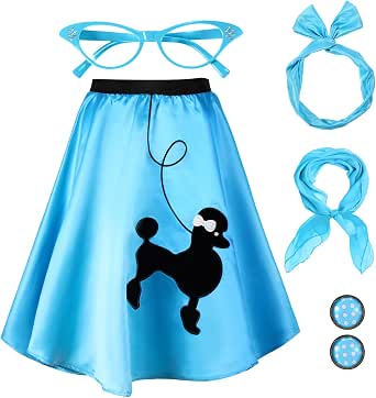 Hicarer 1950s Women's Poodle Skirt Costume Set, 5 Pieces