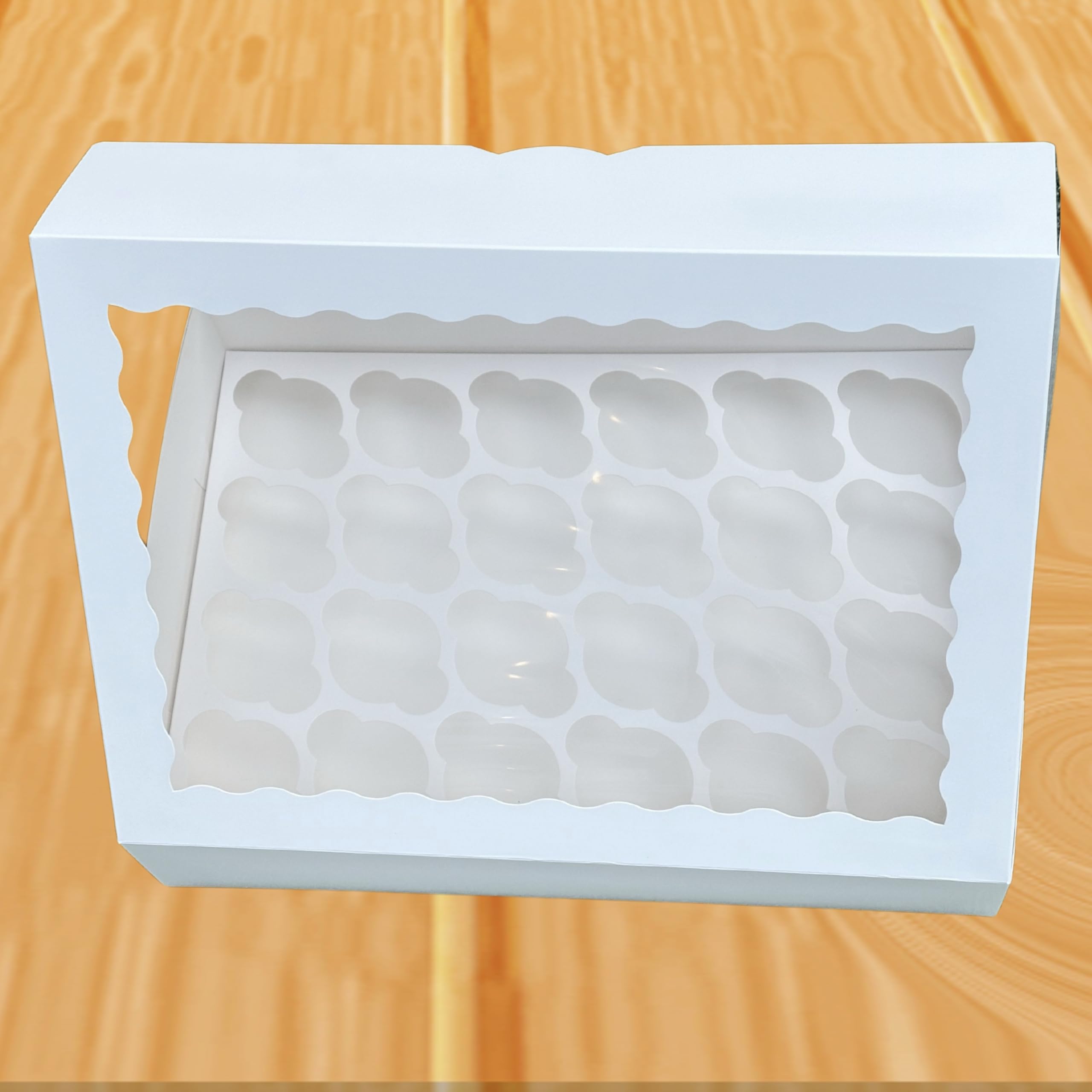 24 Hole White Cupcake Box with Window and Removable Inserts, 24 Cupcake Box for Cupcakes and Muffins, 43.18 x 31.75 x 9cm (Large)