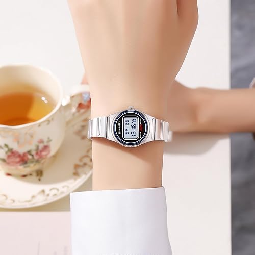Miniatura 3 de Gosasa Reloj digital retro ultrafino para hombre y mujer, resistente al agua, acero inoxidable 30M, reloj de cuarzo casual con retroiluminación LED,